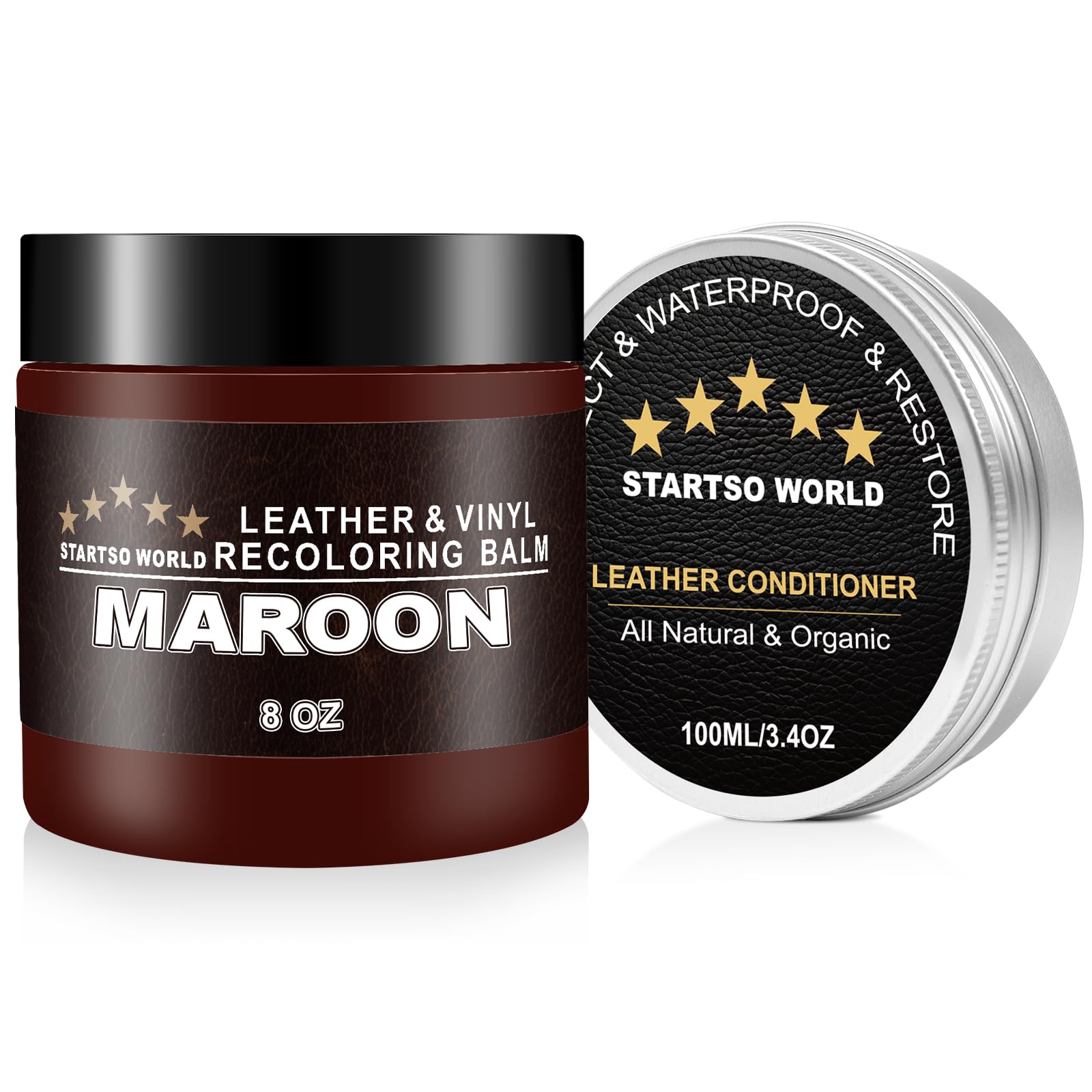 Startso World 200Ml Leather Recoloring Balm With 100Ml Leather Conditioner, Maroon Leather Repair Kit For Furniture, Leather Dye