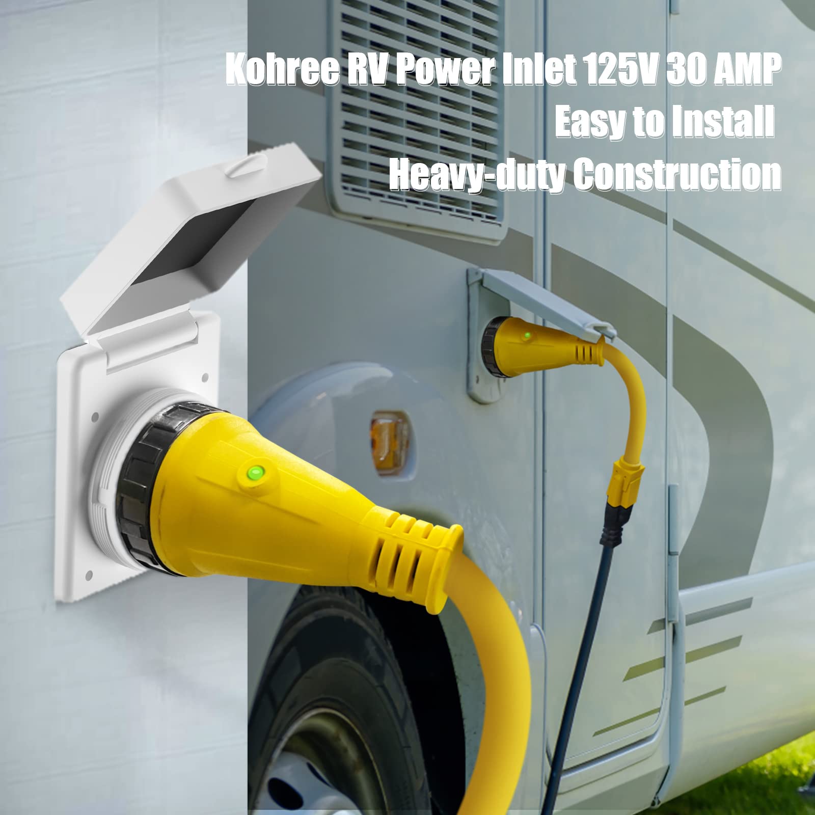 Kohree 30 Amp Rv Plug Twist Lock Inlet, Nema L5-30P Shore Power Inlet Plug With 3 Stainless Steel Pins And Screws, 125V Rv Power