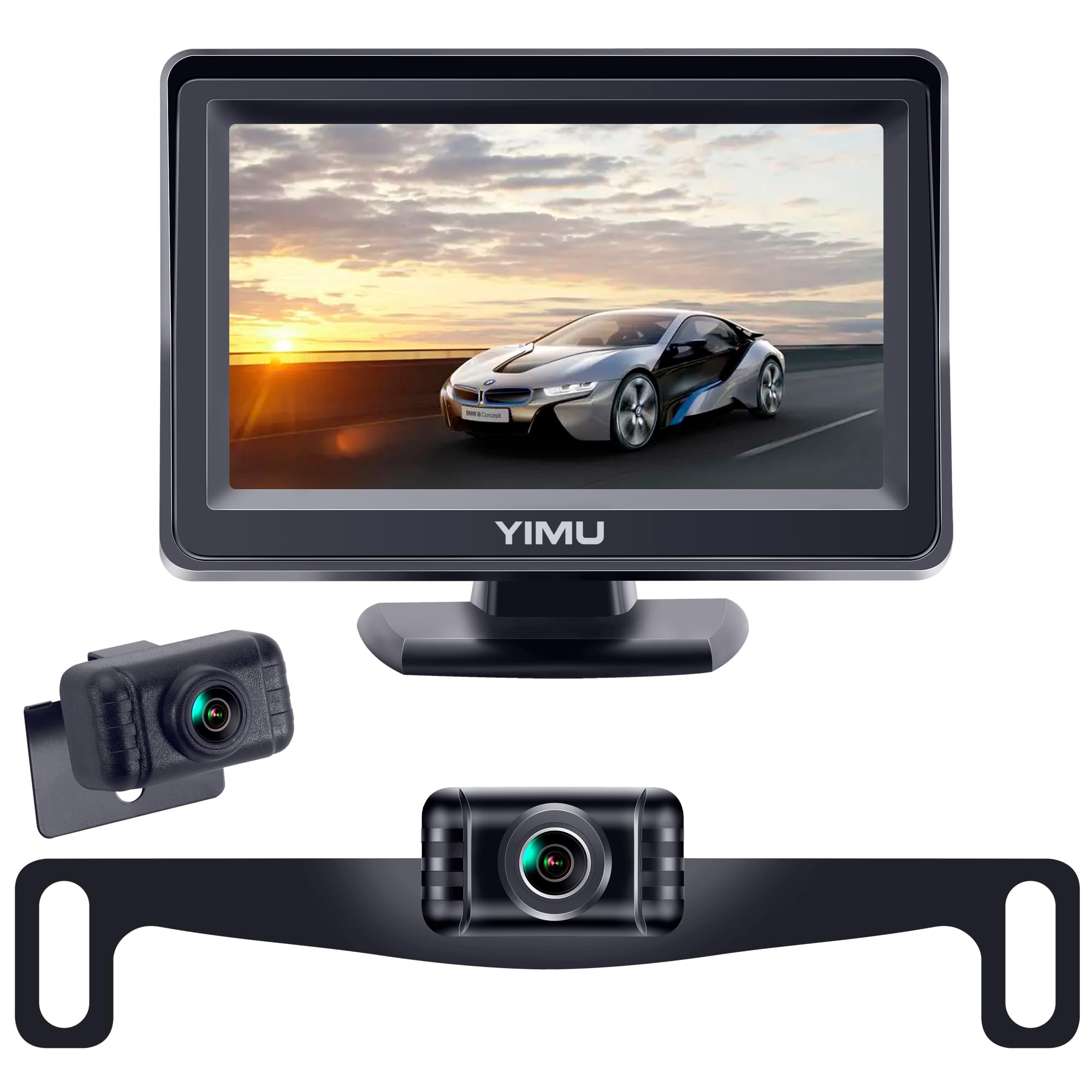 Yimu Backup Camera System With License Plate Backup Reverse Camera, Easy Installation, Plug & Play, Diy Guide Lines, 150 Wide An