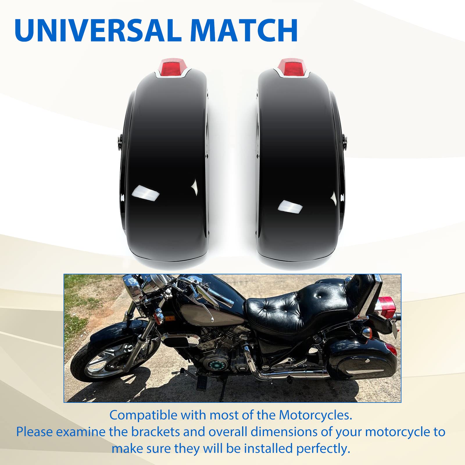 Kuafu Universal Motorcycle Hard Saddlebag Trunk W/Lights W/Locks Compatible With Honda Yamaha Harley Suzuki Kawasaki Motorcycle