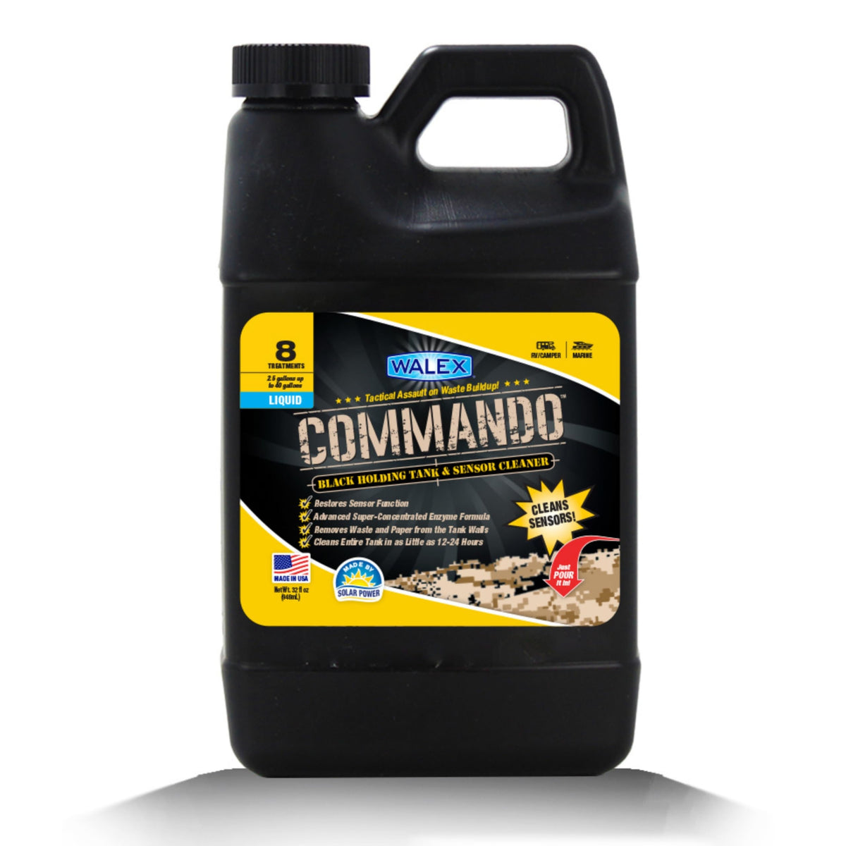 Walex Commando Liquid Black Holding Tank and Sensor Cleaner for RV, Camper & Marine - Rapid Breakdown of Waste & Toilet Paper, C