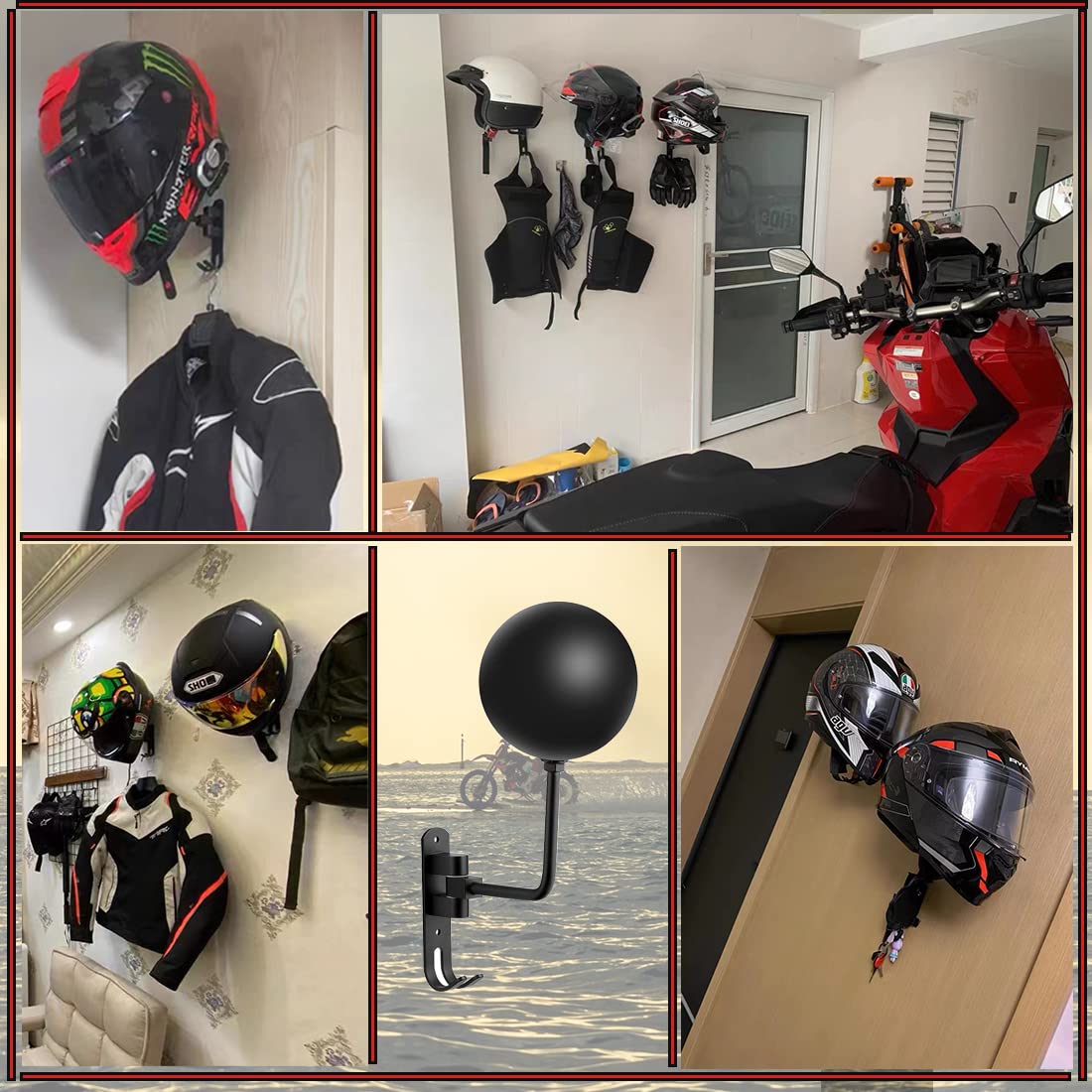 Snagmo White 180° Motorcycle Helmet Rack, Rotation Metal Helmet Holder Wall Mounted Helmet Rack Motorcycle With 2 Hooks Helmet Hanger For Motorcycle Bike Coats, Caps, Baseballs, Rugby Helmet