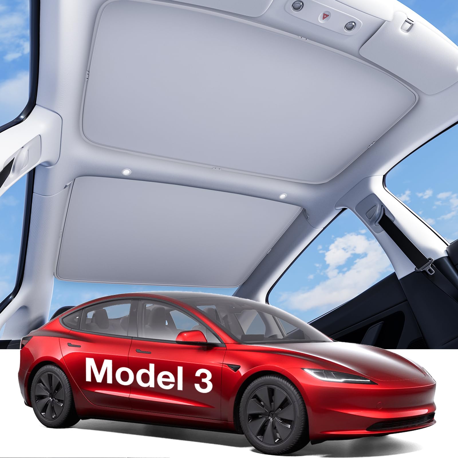 Wigoo Tesla Model 3 Sunshade Roof [Never Sag, Nano Ice-Crystal Coatings] 3-Gen Heat Insulation Glass Roof Sun Shade, Accessories