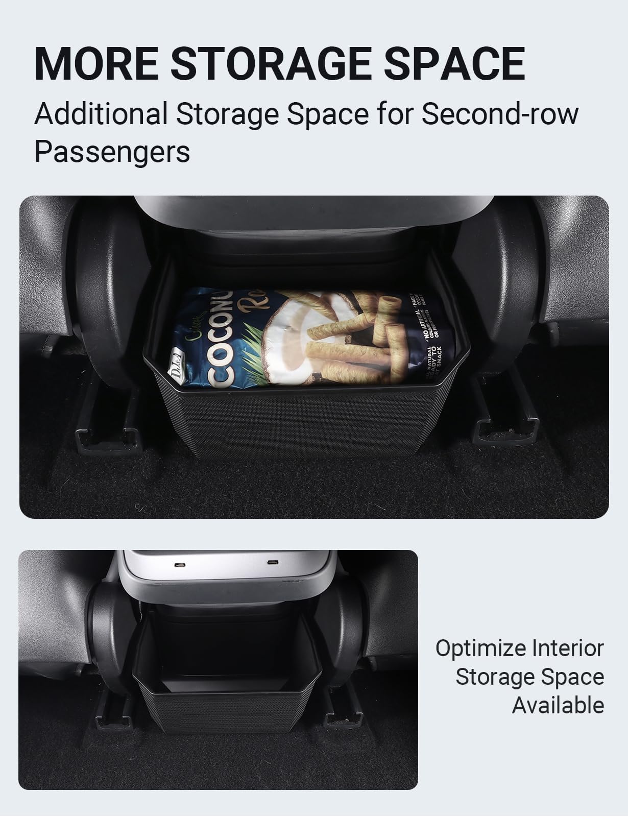 Basenor 2025 Upgrated Model 3 Trash Can, Rear Center Console Organizer Tray, Backseat Storage Box With Lid Cover For 2017-2023 M