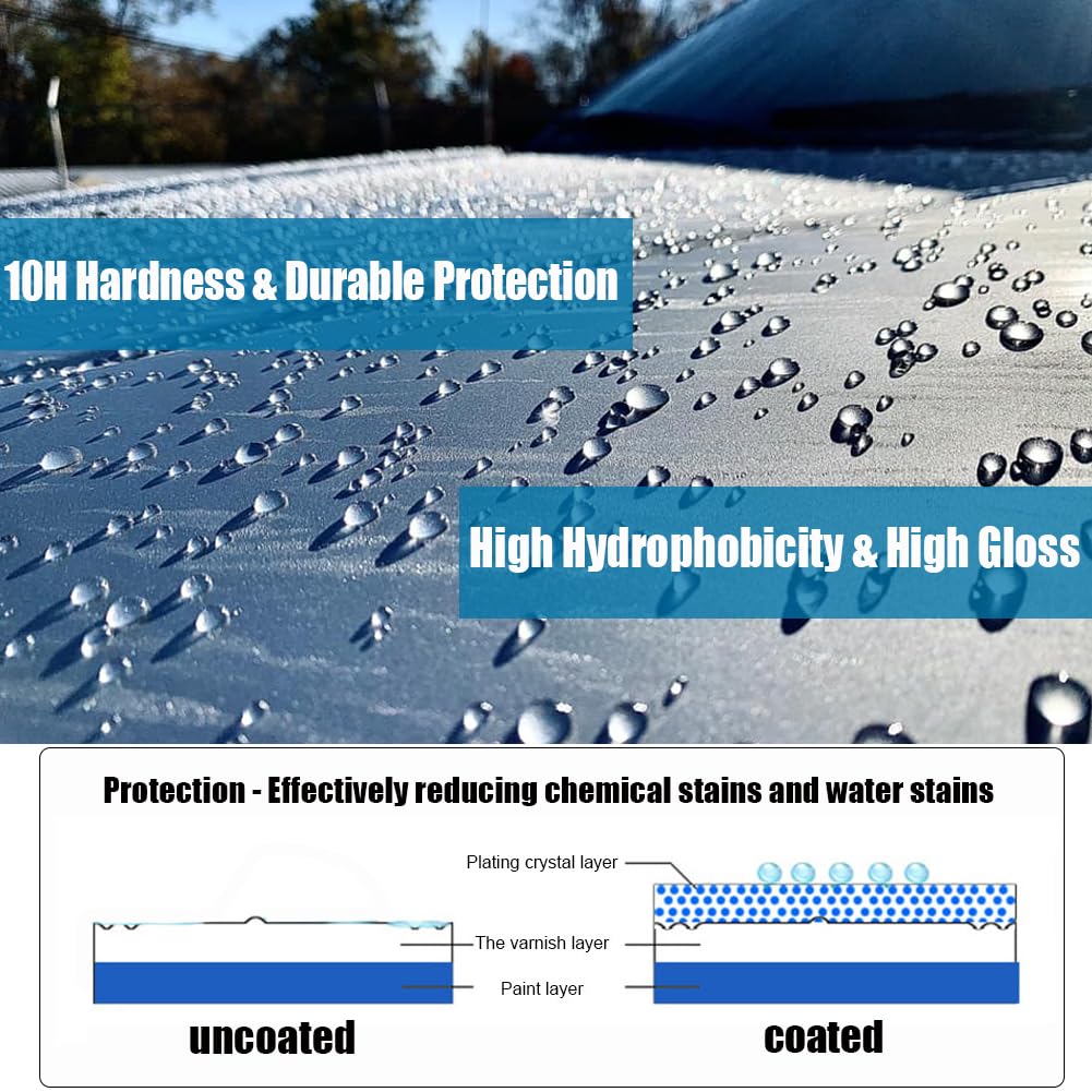 Autokcan Nano Ceramic Coating For Cars, 10H High Gloss 50Ml Anti-Scratch Sio2 Ceramic Coating Super Hydrophobic Mirror Paint Sealant Protection With Gloves 2 Years Warranty