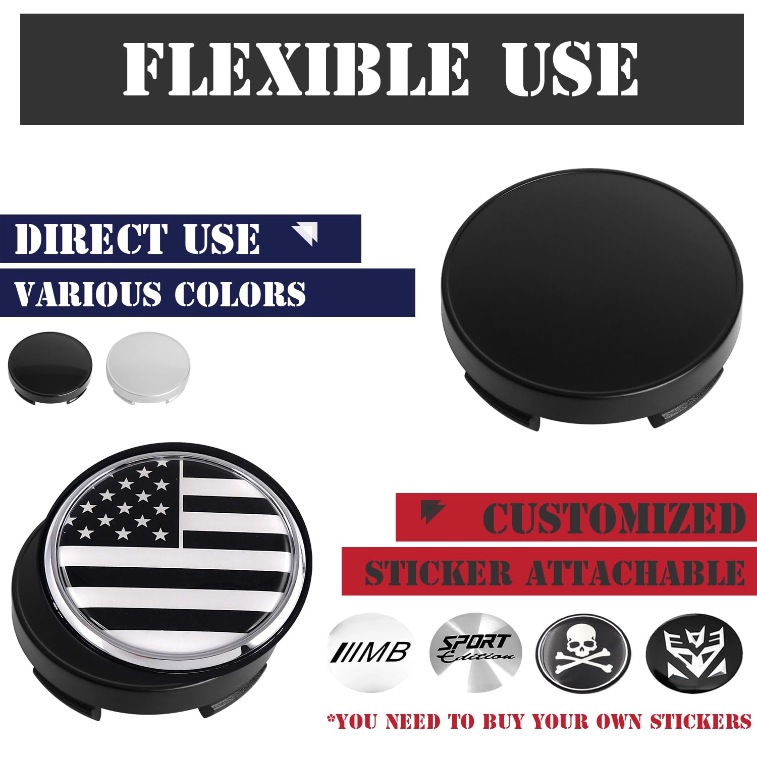 Kitspro 2.15Inch 55Mm Wheel Center Caps For Ford Edge Escape Focus Fusion Rim Hub Caps 6M21 1003 Aa, Pack Of 4 (Matte Black, Out