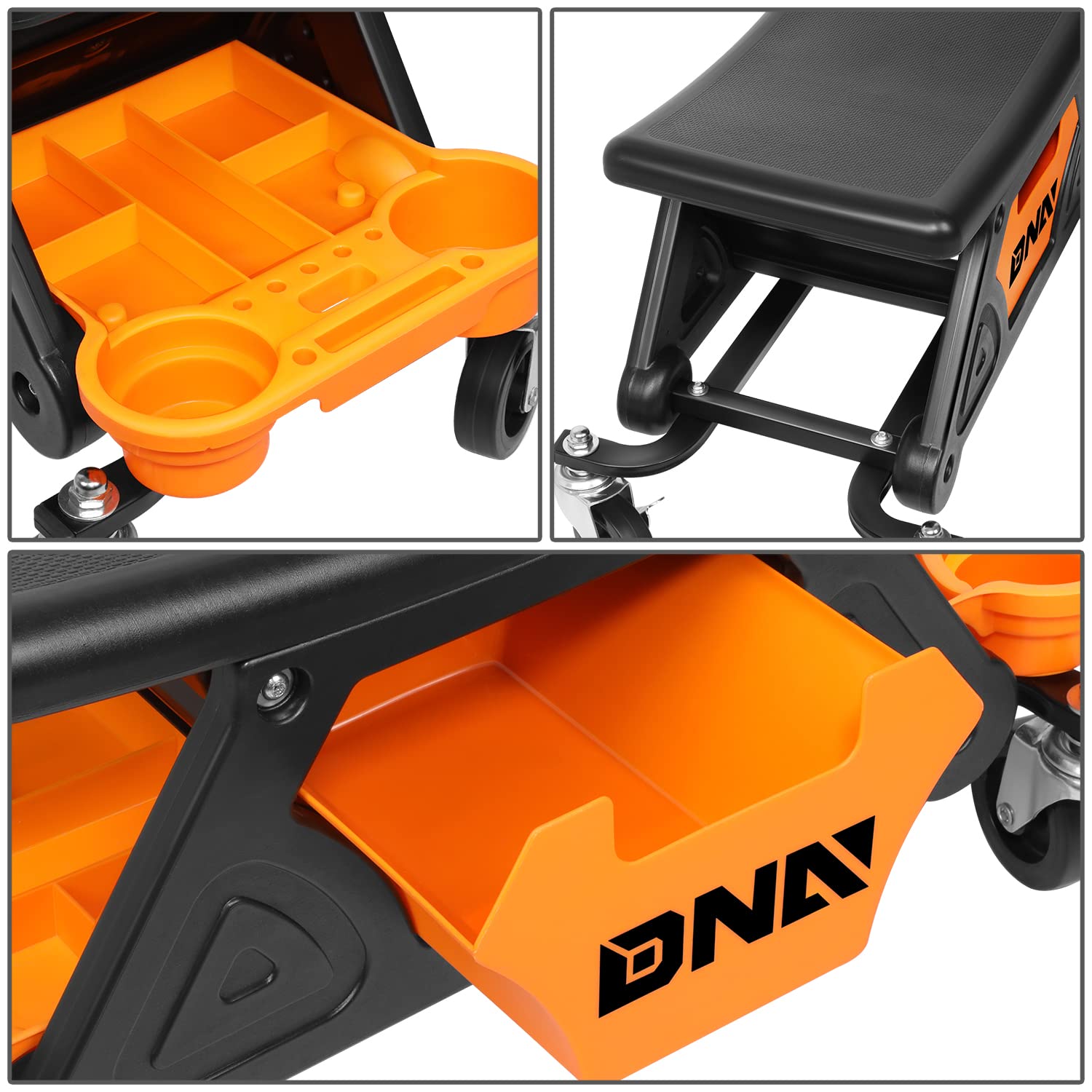Dna Motoring Tools-00189 Mechanic Stool - 25-1/2'' X 13'' X 12'' (L X H X W), Rolling Work Seat W/Lockable Swivel Wheels And Sto