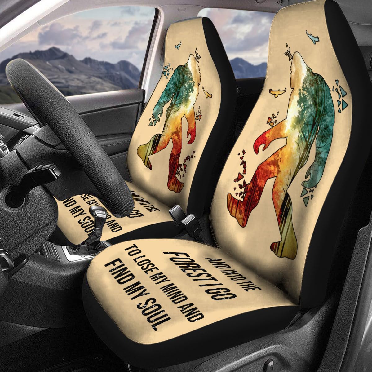 GENANY Bigfoot Forest 2 Front Car Seat Covers for Car Truck Sedan SUV, Sasquatch Seat Cover, Durable Automotive Seat Covers, Buc