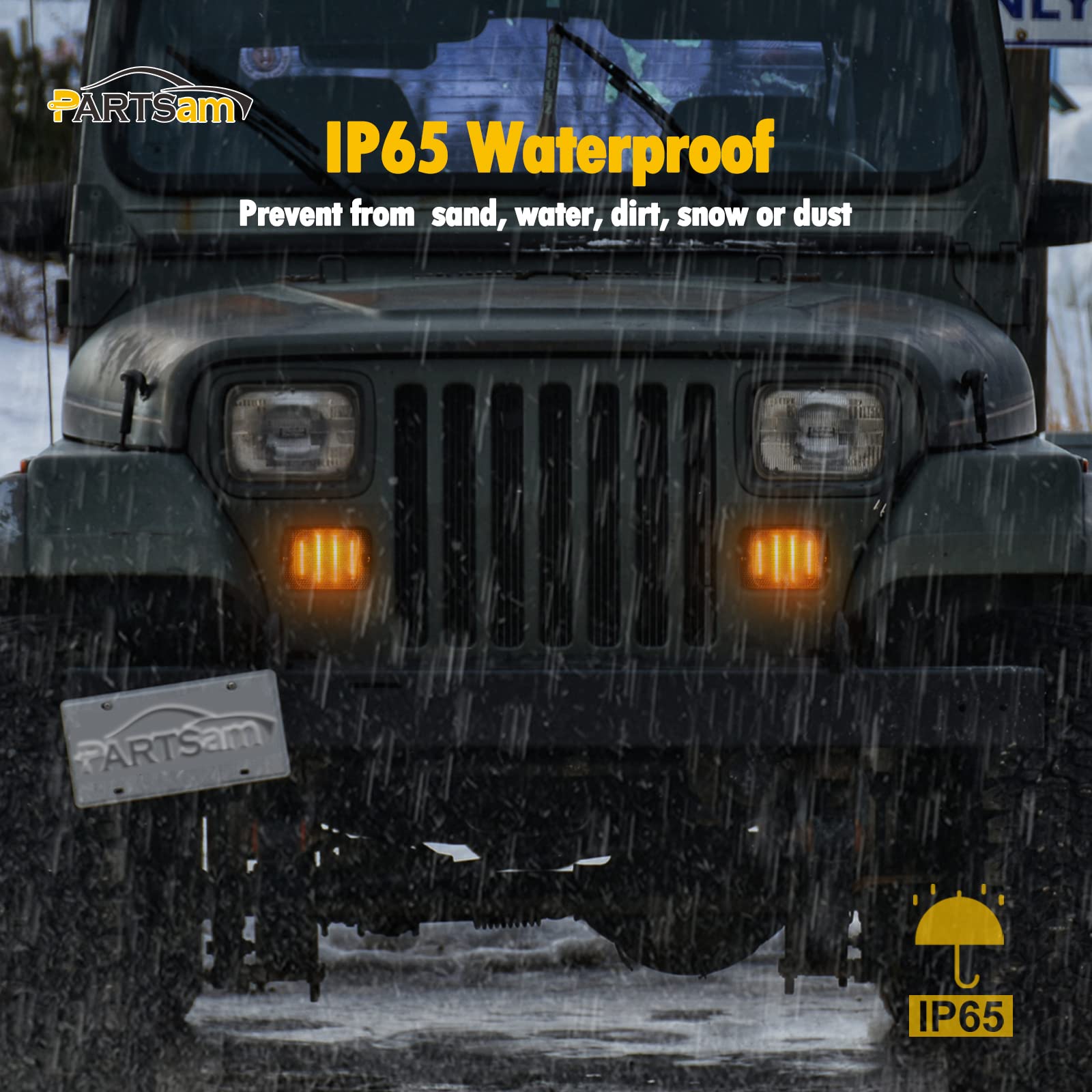 Partsam 2Pcs Front Turn Signal Lights Lamps Assembly Amber 24Led Signal Light W/White Drl Compatible With Wrangler Yj 1987-1993