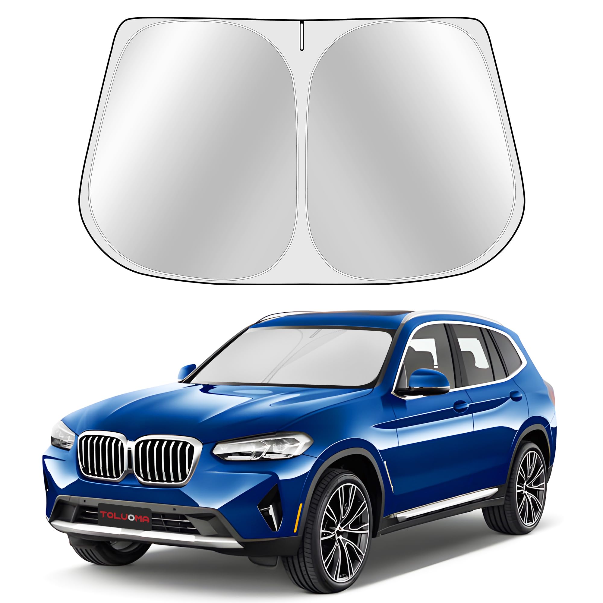 Toluoma Custom Fit Windshield Sun Shade For Bmw X3 2018-2024 - Full Coverage, 210T Reflective Fabric, Double-Layer Design - Bloc