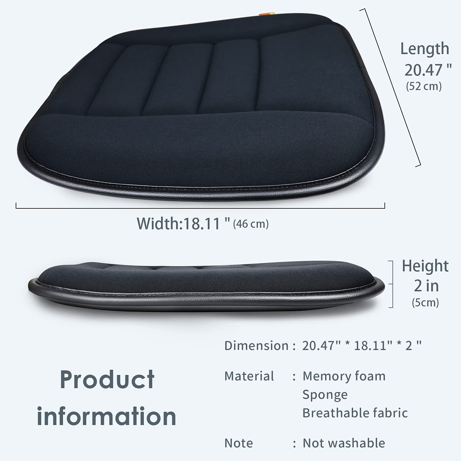 Raorandang Thick Seat Cushion Memory Foam Car Seat Cushion Pad For Car Driver Seat Office Chair, Thickened Black