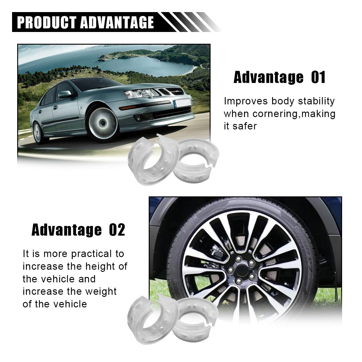 2PCS Car Suspension Shock Absorber, A Type Rubber Spring Booster Auto Buffers Power Cushion, Universal Car Spring Bumpers (A Typ
