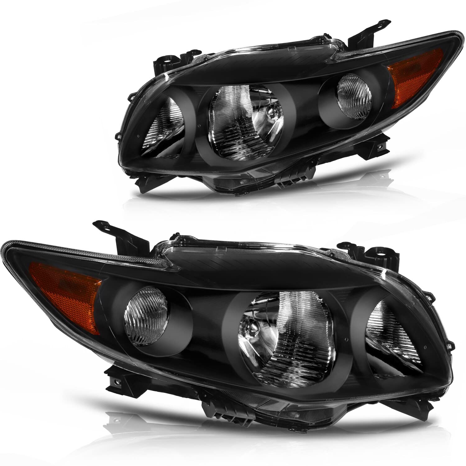 OCPTY Headlight Assembly Pair Replacement For 2009-2010 for Toyota Corolla Black Housing Amber Reflector Clear Lens Bulbs Not In