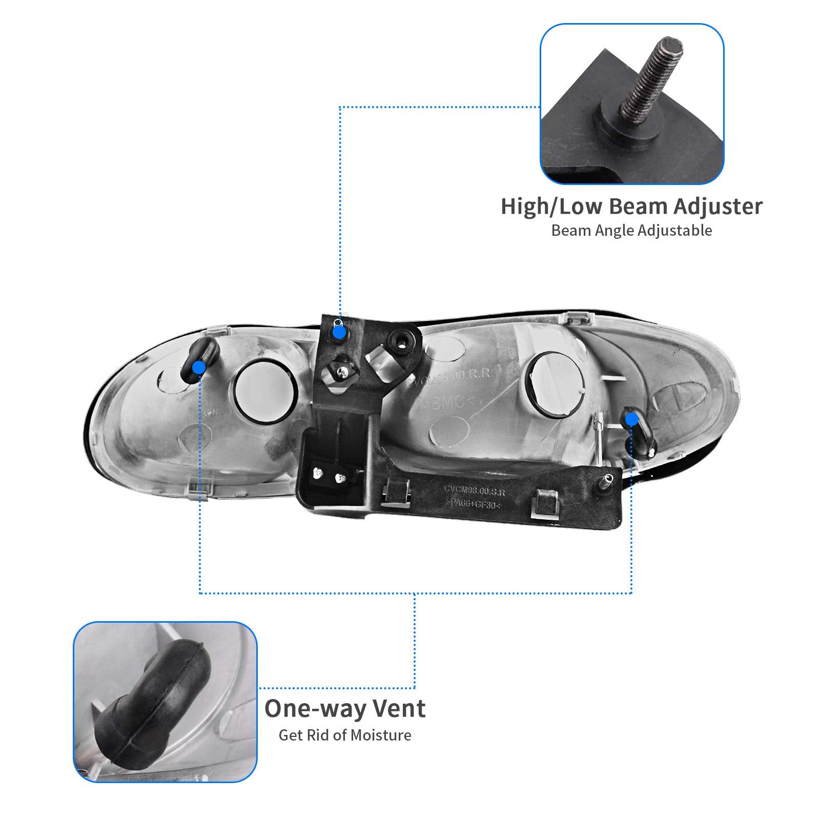 Dwvo Headlight Assembly Compatible With 1998-2002 Chevy Camaro Black Housing With Clear Lens