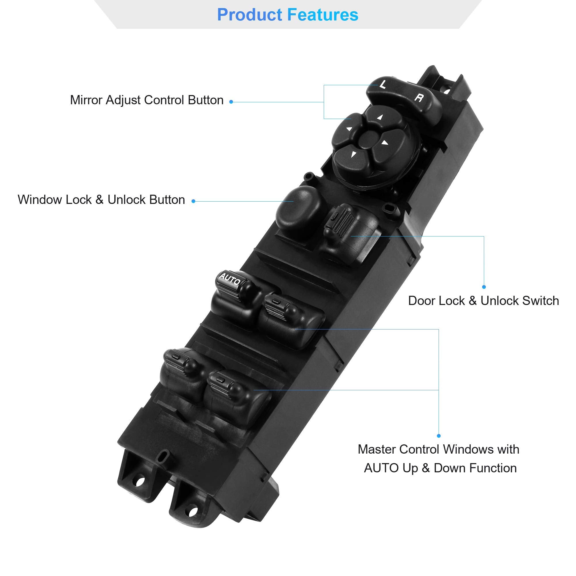 Basiker Master Power Window Switch And Bezel Driver Side And Window Bezel Passenger Side Replacements For 2002-2010 Dodge Ram 15
