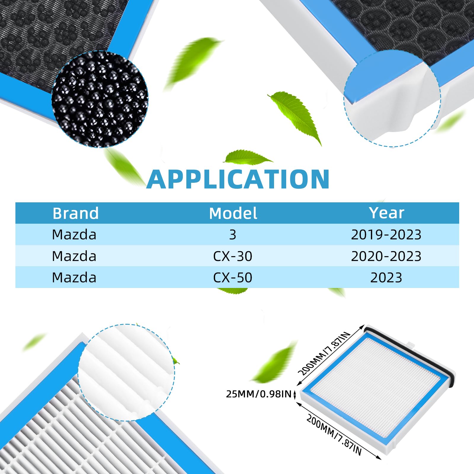 Bdts61J6X Premium Cabin Air Filter Compatible With Mazda 3/ Cx-30/ Cx-50 (2019-2024) Bdgf61J6X Passenger Compartment Activated Carbon Ac Filter