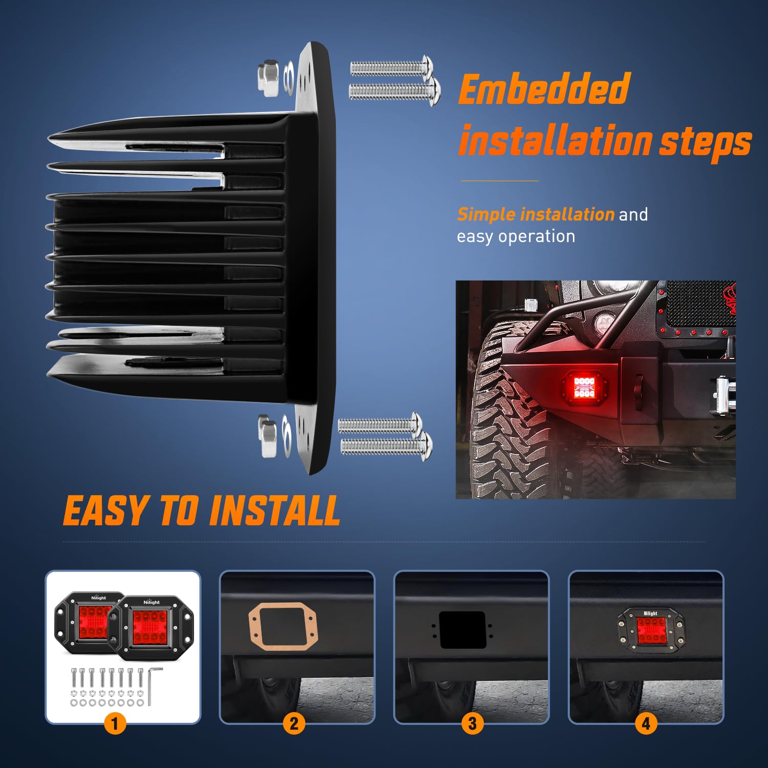 Nilight Flush Mount Led Light Pods 2 Pcs 42 W Red Upgraded Spot Flood Combo Bumper Driving Fog Fishing Hunting Emergency Safety