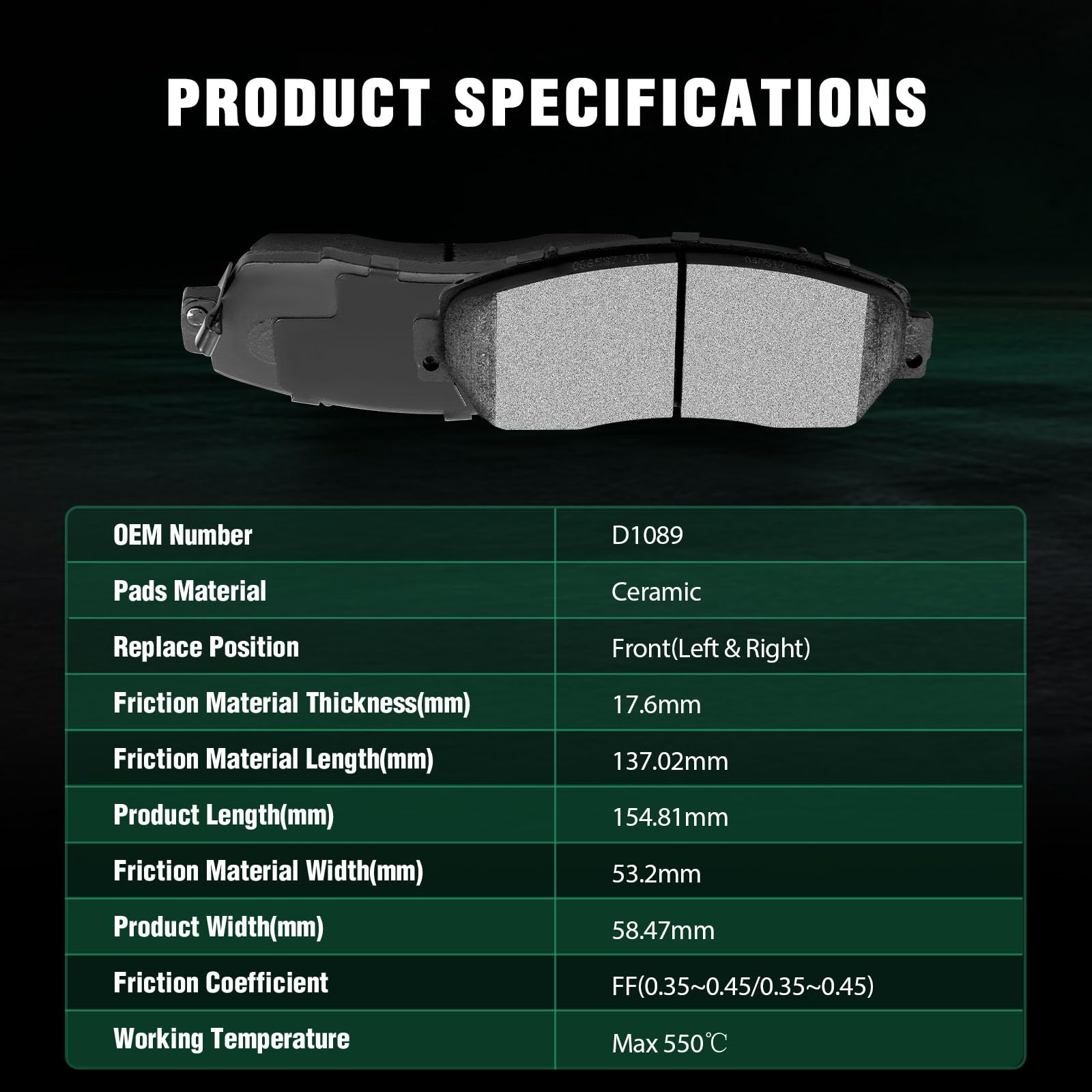 Automuto 4Pcs Front Ceramic Disc Brake Pads Set D1089 For Acura Rdx 2007-2012, For Honda Accord Crosstour 2010-2011, For Honda C