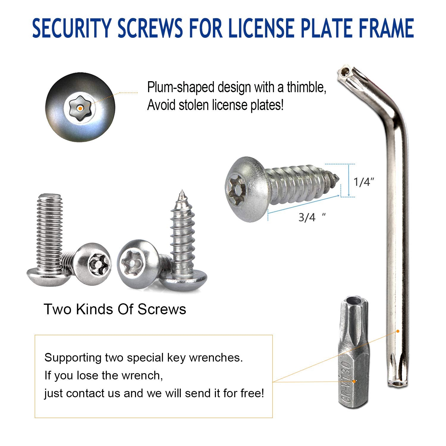 Zxfoog Anti Theft License Plate Screws- Stainless Steel Bolts Fasteners Kits For Car Tag Frame Holder, Tamper Resistant Mounting