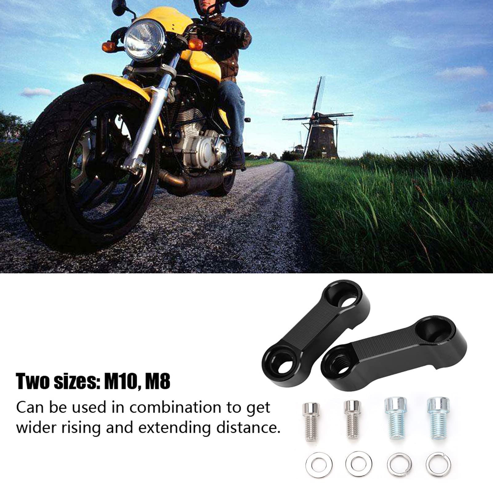 Watris Veiyi Motorcycle Mirror Extenders, Motorcycle Rearview Mirror Adapter, Aluminum Alloy Mirror Adapter, Motorcycle Mirror M