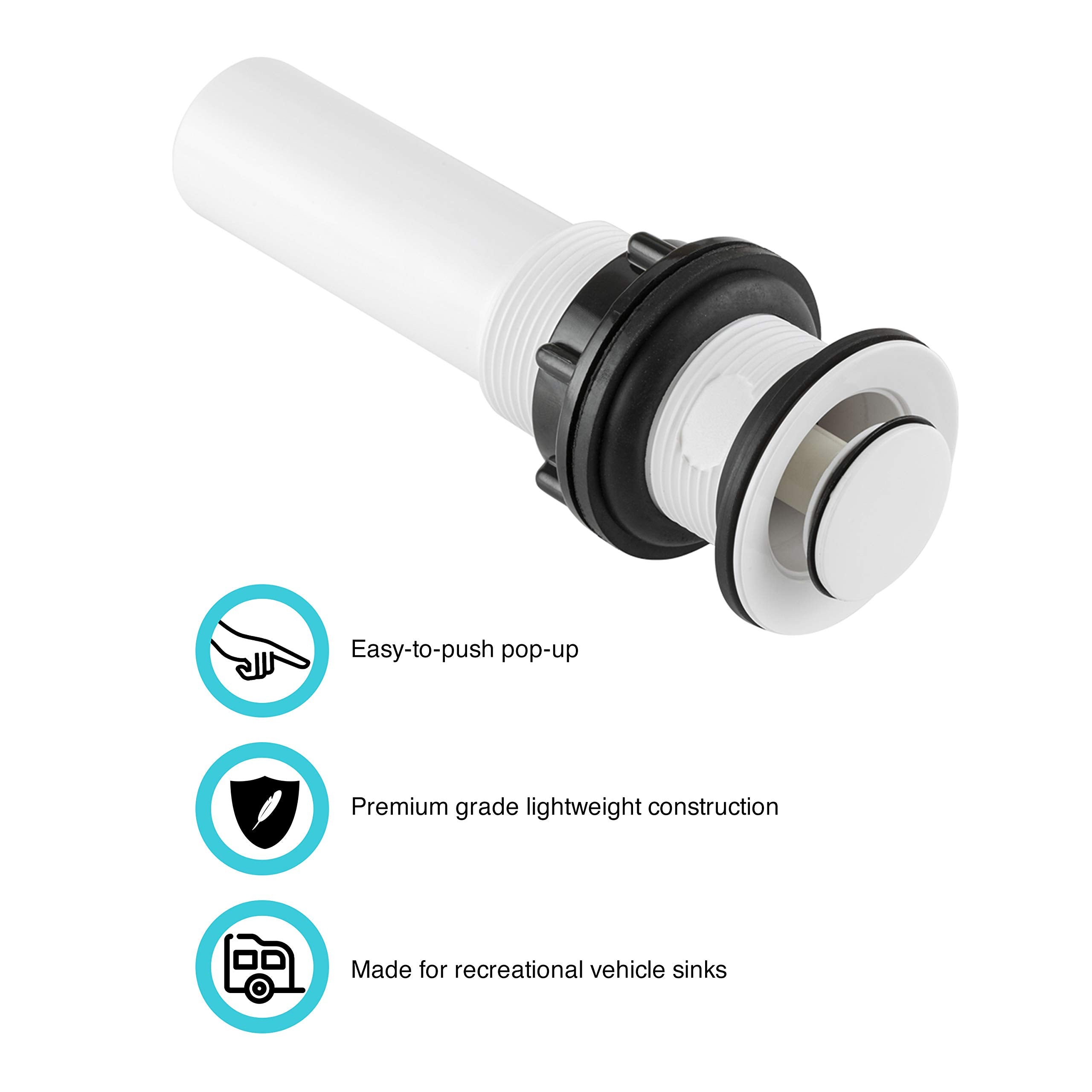 Dura Faucet Universal Rv Bathroom Sink Pop-Up With No Overflow (White)