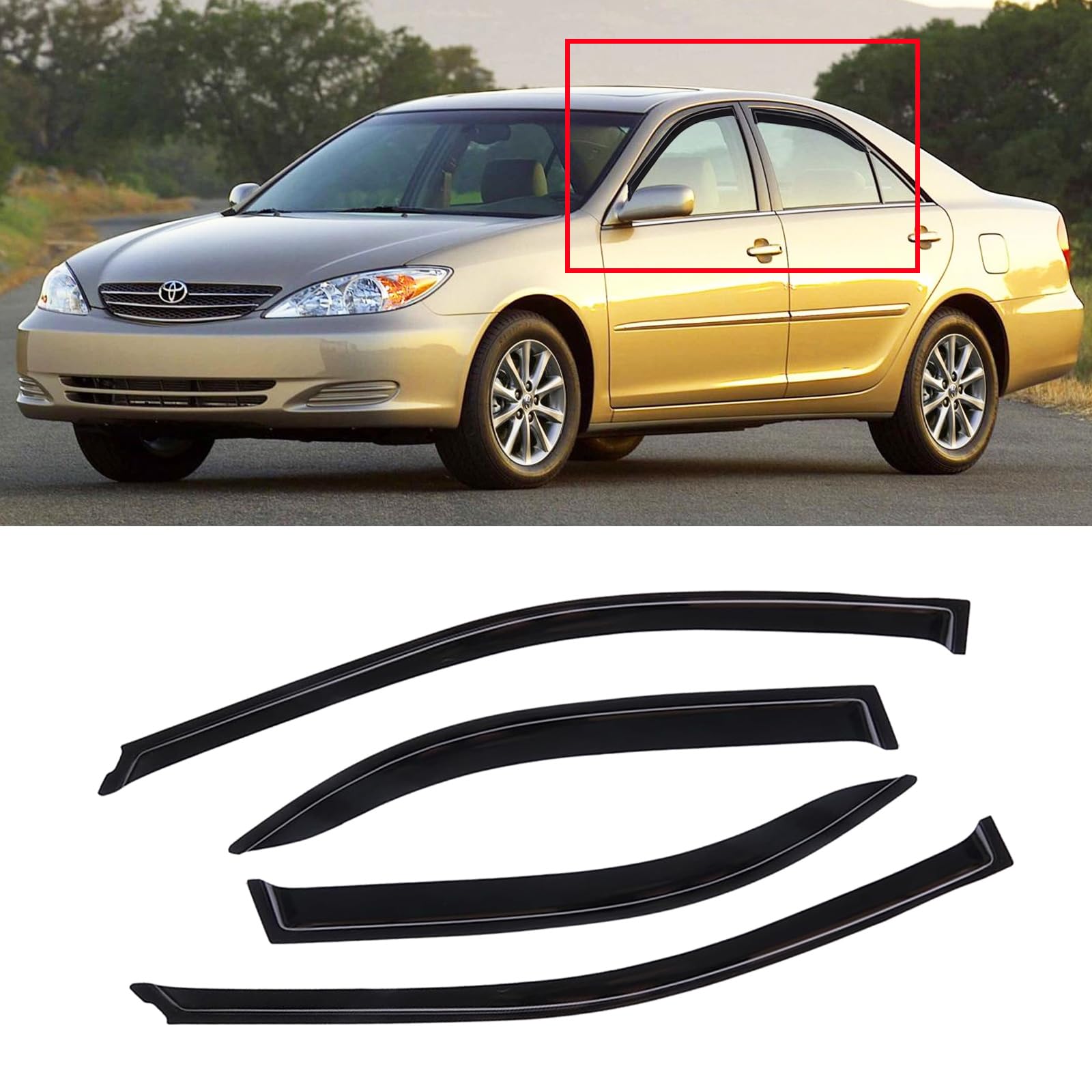 Cmvt Auto Window Visors For 2002-2006 Toyota Camry Se Le Xle, Rain Guards Shields Vent Shade Deflector Wind Dark Smoke 2003 2004