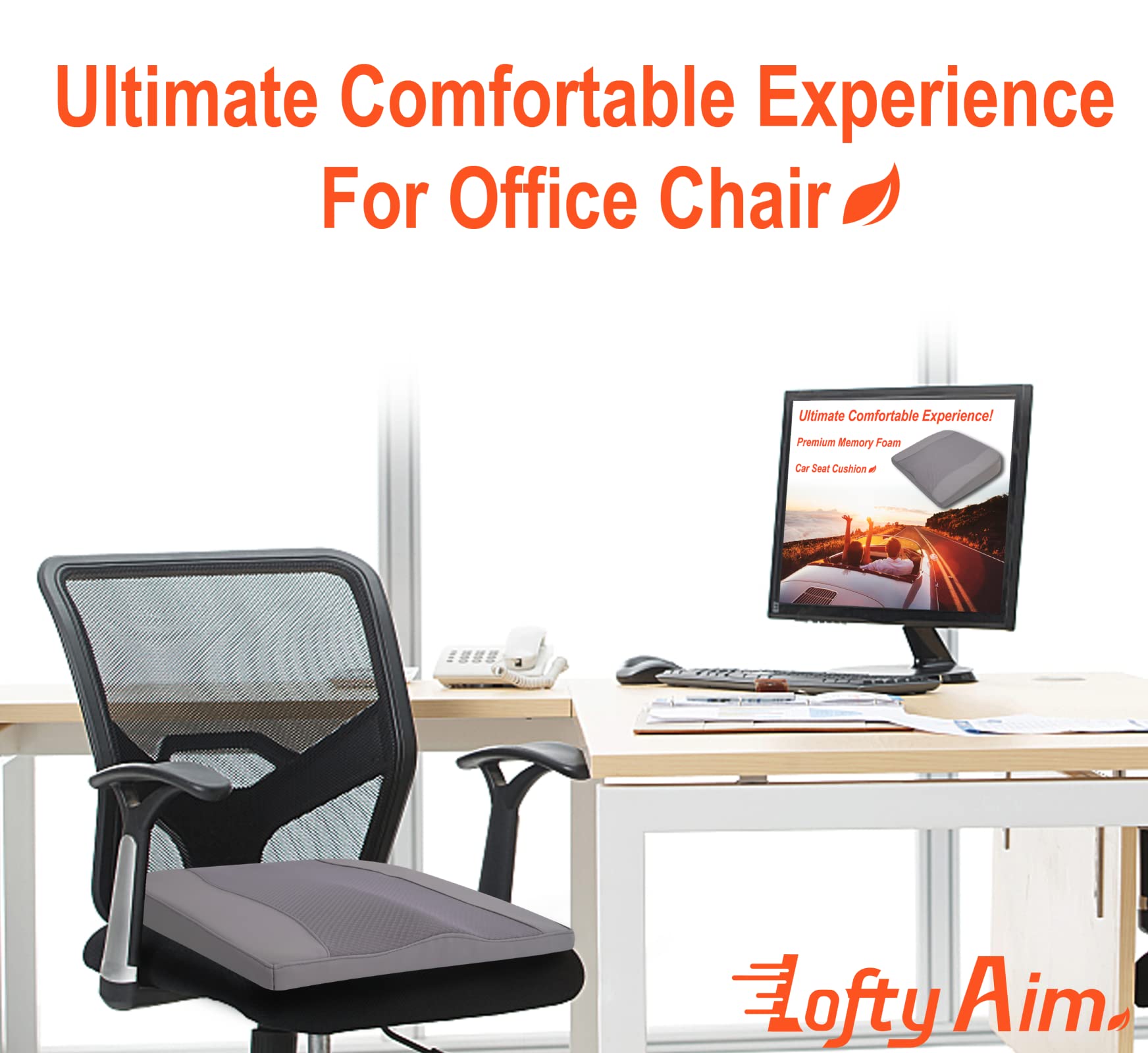 Lofty Aim Car Seat Cushion, Comfort Memory Foam Car Cushions For Driving - Sciatica & Lower Back Pain Relief, Seat Cushion For C