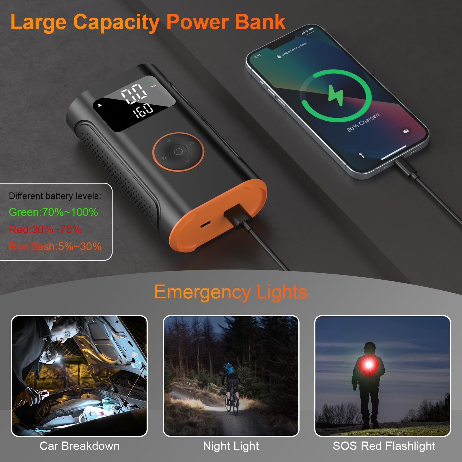 (New Upgrade) Zsx Tire Inflator Portable Air Compressor-160 Psi Air Pump With Memory Function, Electric Bike Pump With Tire Pres