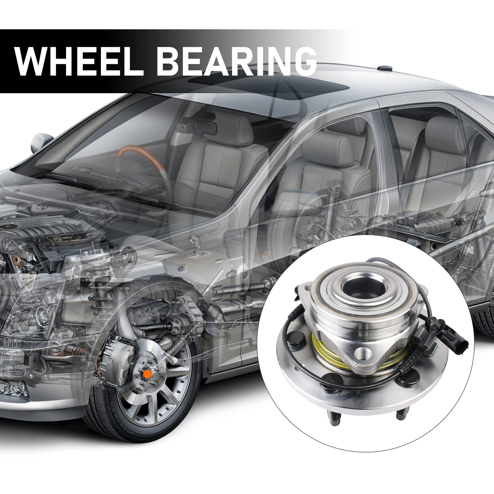 Macel 515096 Front Wheel Hub Bearing Assembly Compatible With Chevy Tahoe, Silverado 1500, Suburban 1500, Avalanche, Cadillac Escalade Esv Ext, Gmc Yukon Sierra 1500, Xl 1500, 6 Lugs W/Abs