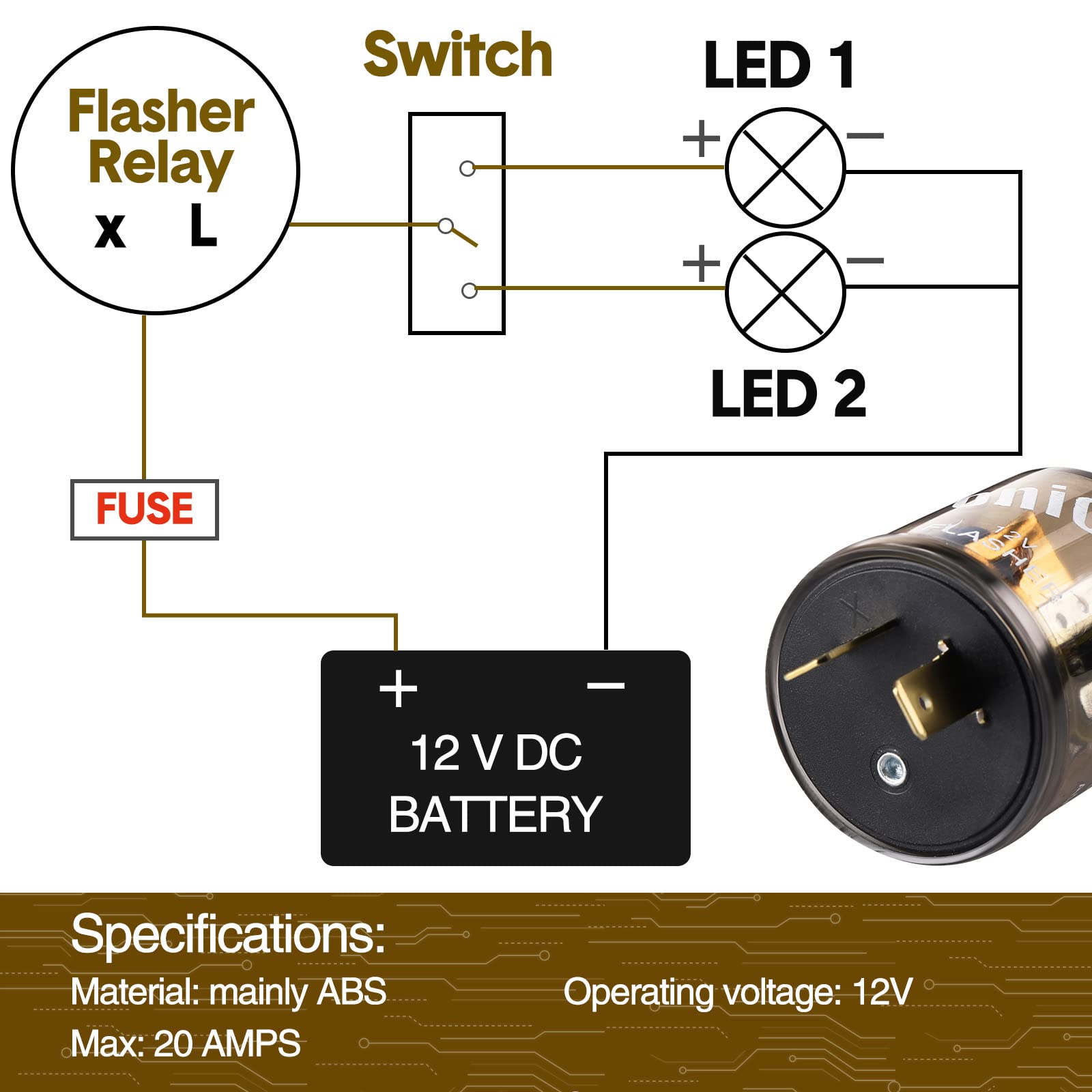 Reginary 4 Pcs 12V 2 Pin Electronic Led Flasher Relay Led Turn Signal Light Two Prong Round Heavy Duty 20 Amps Compatible Automo