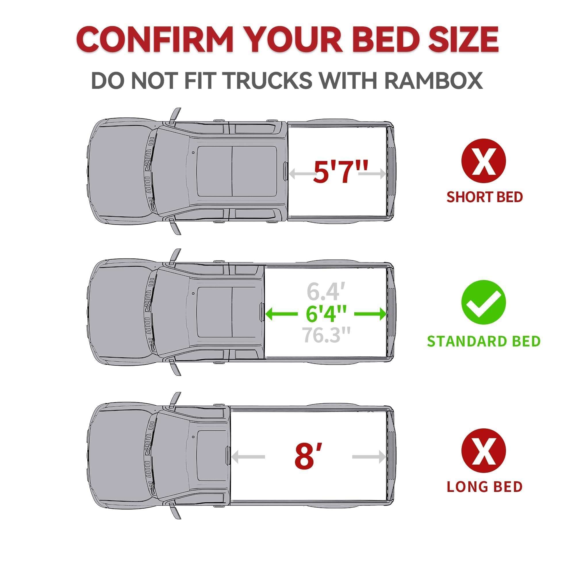 Yitamotor Frp Hard Tri-Fold Truck Bed Tonneau Cover Fits For Dodge Ram 2500 3500 2003-2024, 6.4 Ft Bed Without Rambox