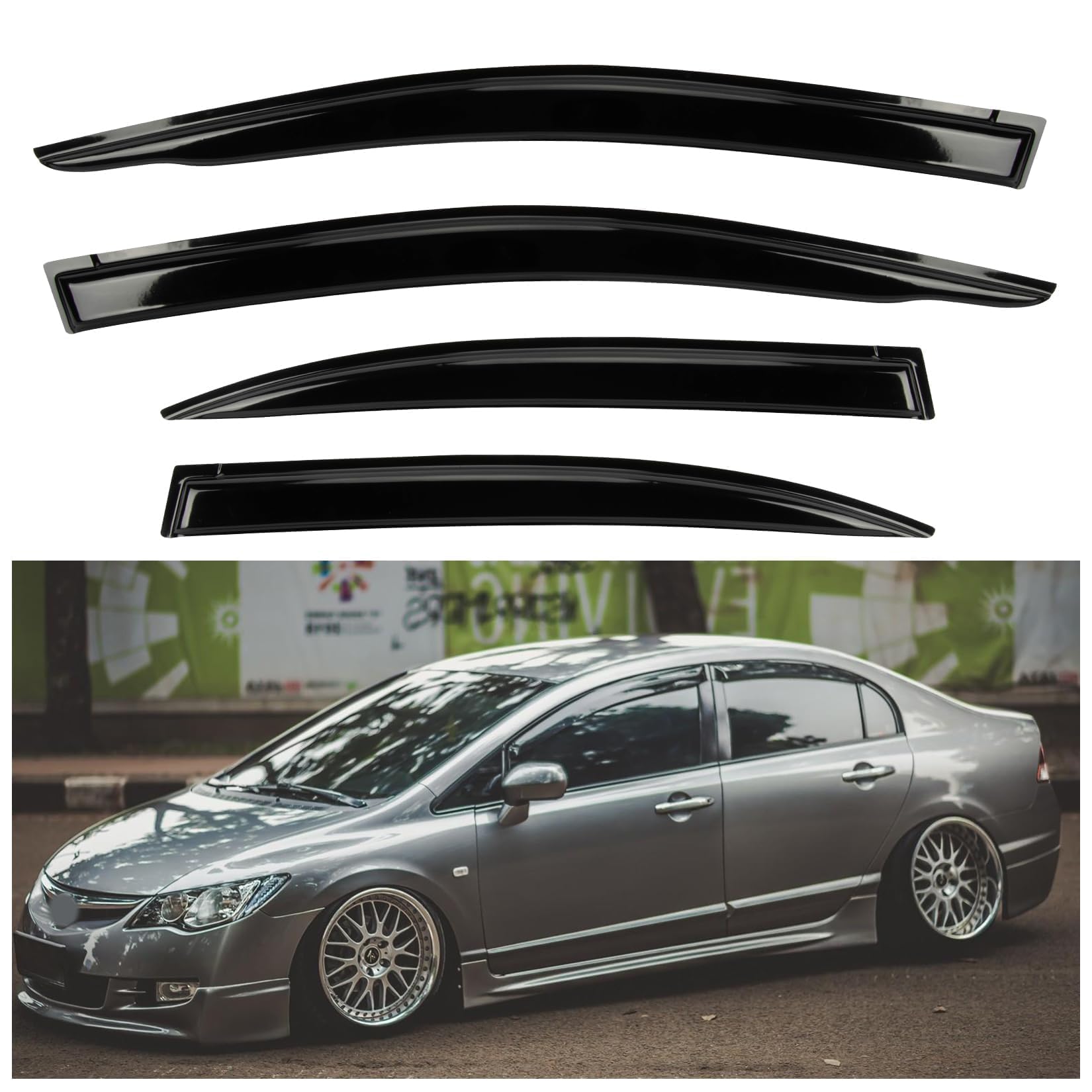 Psler 4Pcs Side Window Deflectors For Honda Civic Sedan 2012 2013 2014 2015 4Pcs Car Outside-Mount Window Visor Compatible With 2012-2015 Civic Lx Si Rain Guards Accessories