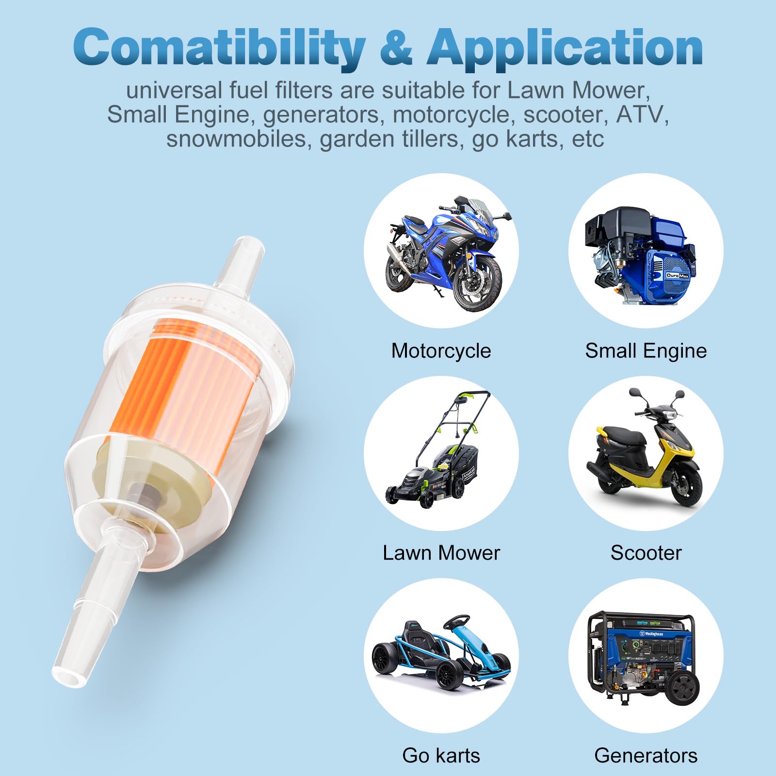 Awyzoit 1/4 Inline Fuel Filter, 10pcs Fuel Filters with Magnet for Kawasaki, Kohler, Briggs & Stratton, John Deere, Upgrade Univ