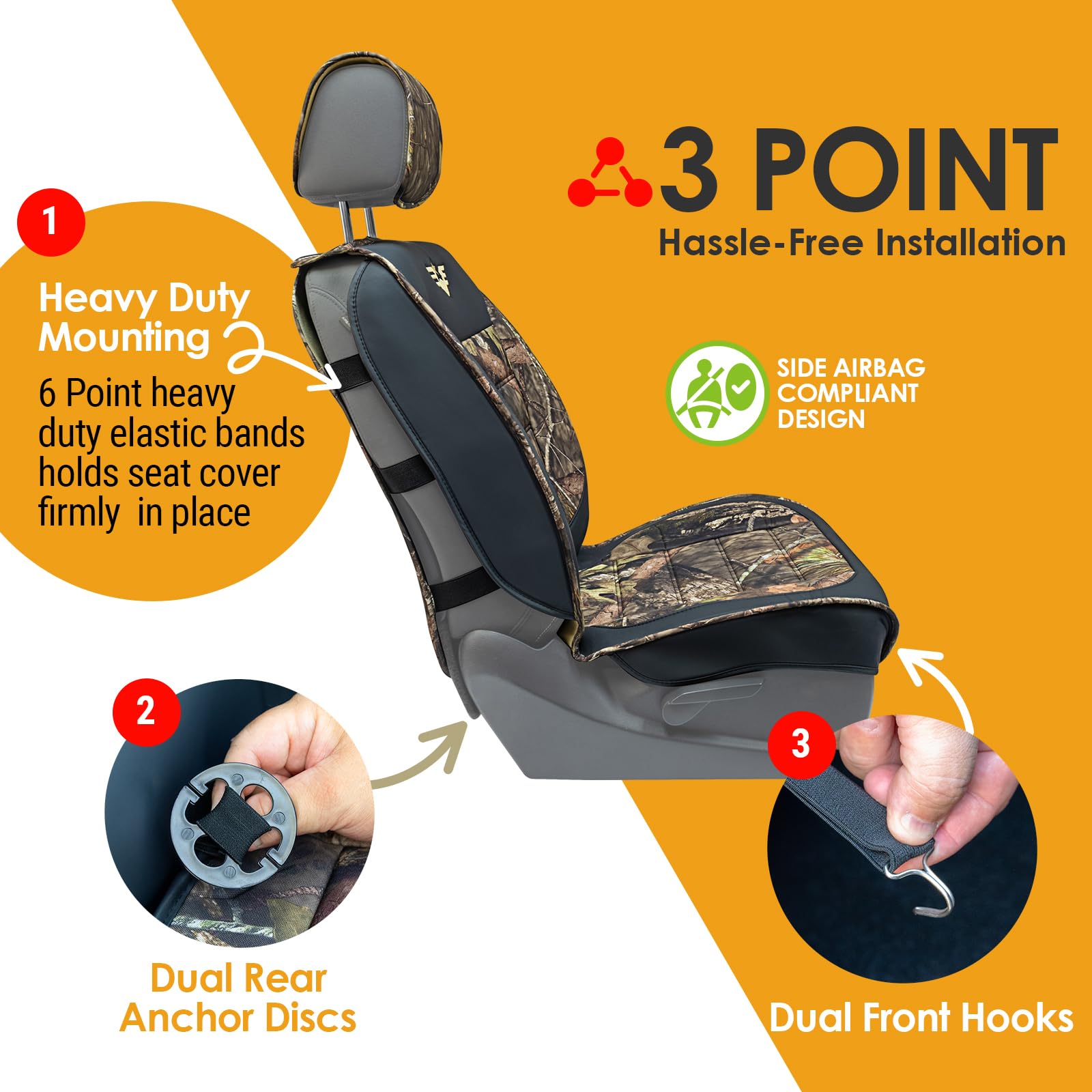 Mossy Oak Heavy Duty Premium Truck Seat Covers For Front Seats, Fits Full-Size Truck Suv, Padded Seat Cover With Bottom Wrap-Aro