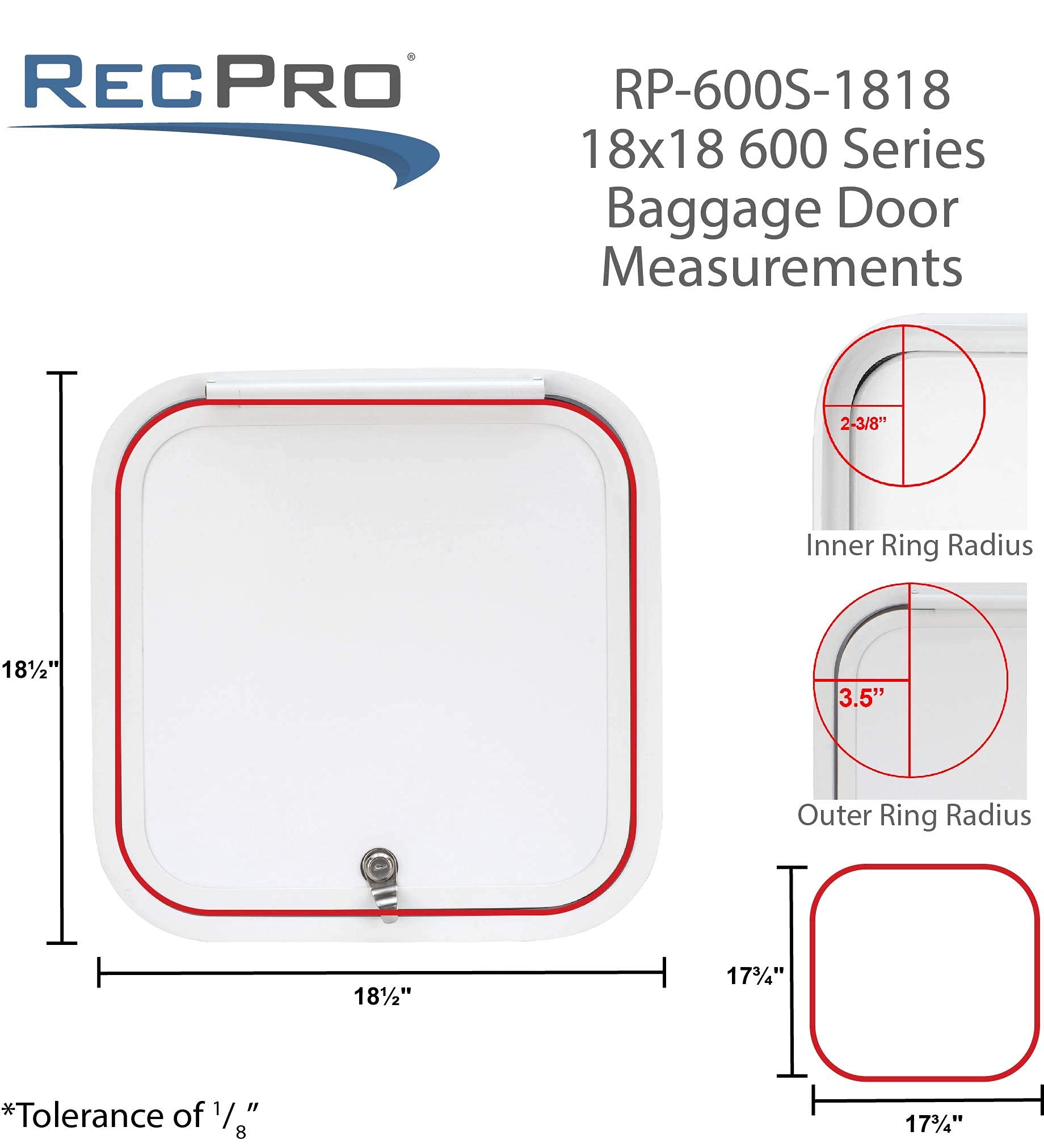 RecPro RV Baggage Door | Rounded Corners | Camper | Compartment Door | Black Fiberglass (18 H x 18 W) | Made in America