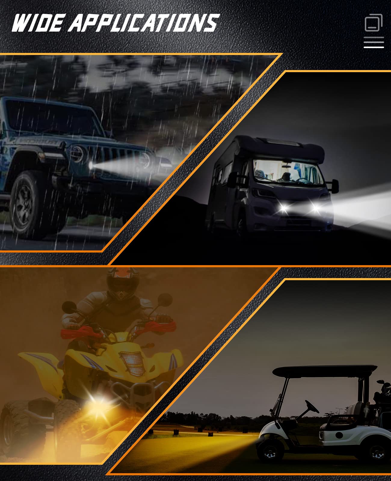 Zmoon Motorcycle Led Driving Fog Lights 60W White And Amber Led Pods Projector Lights 1.3'' Aux Spotlight, Compatible With Tract