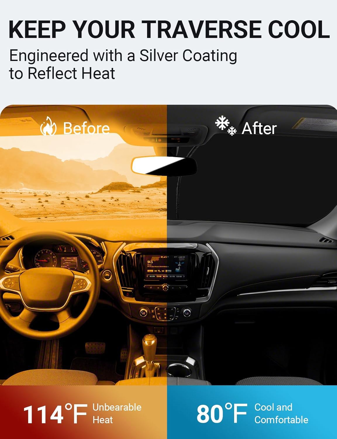 Proadsy Front Windshield Sun Shade Foldable Sunshade Protector Custom Fit 2018-2024 Chevrolet Traverse Ls, Lt, Rs, Redline, Prem