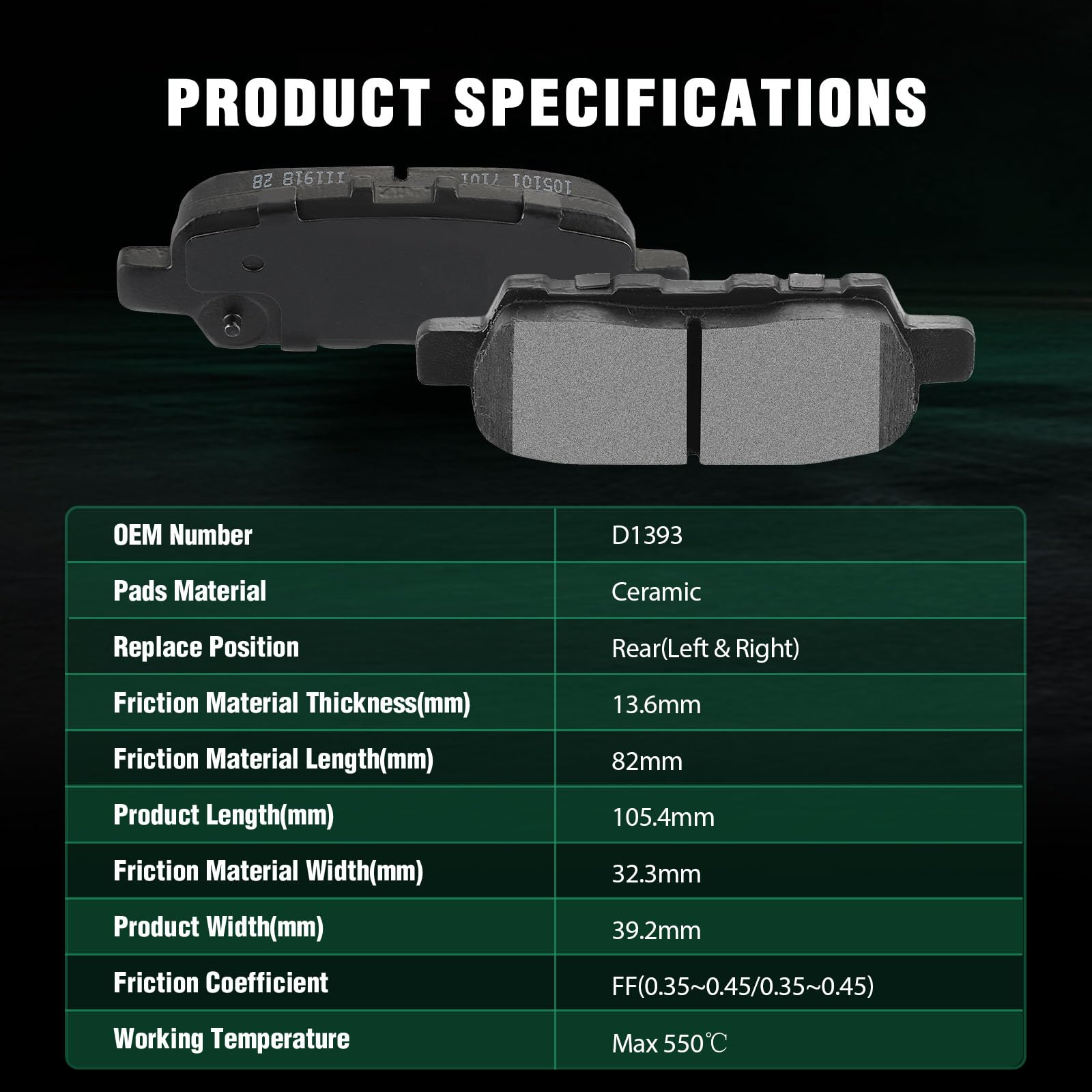 Automuto 4Pcs Rear Ceramic Disc Brake Pads Set D1393 For Infiniti Ex35 Ex37 Fx35 Fx37 Fx45 G25 G35 G37 Jx35 M35 M35H M37 M45 M56