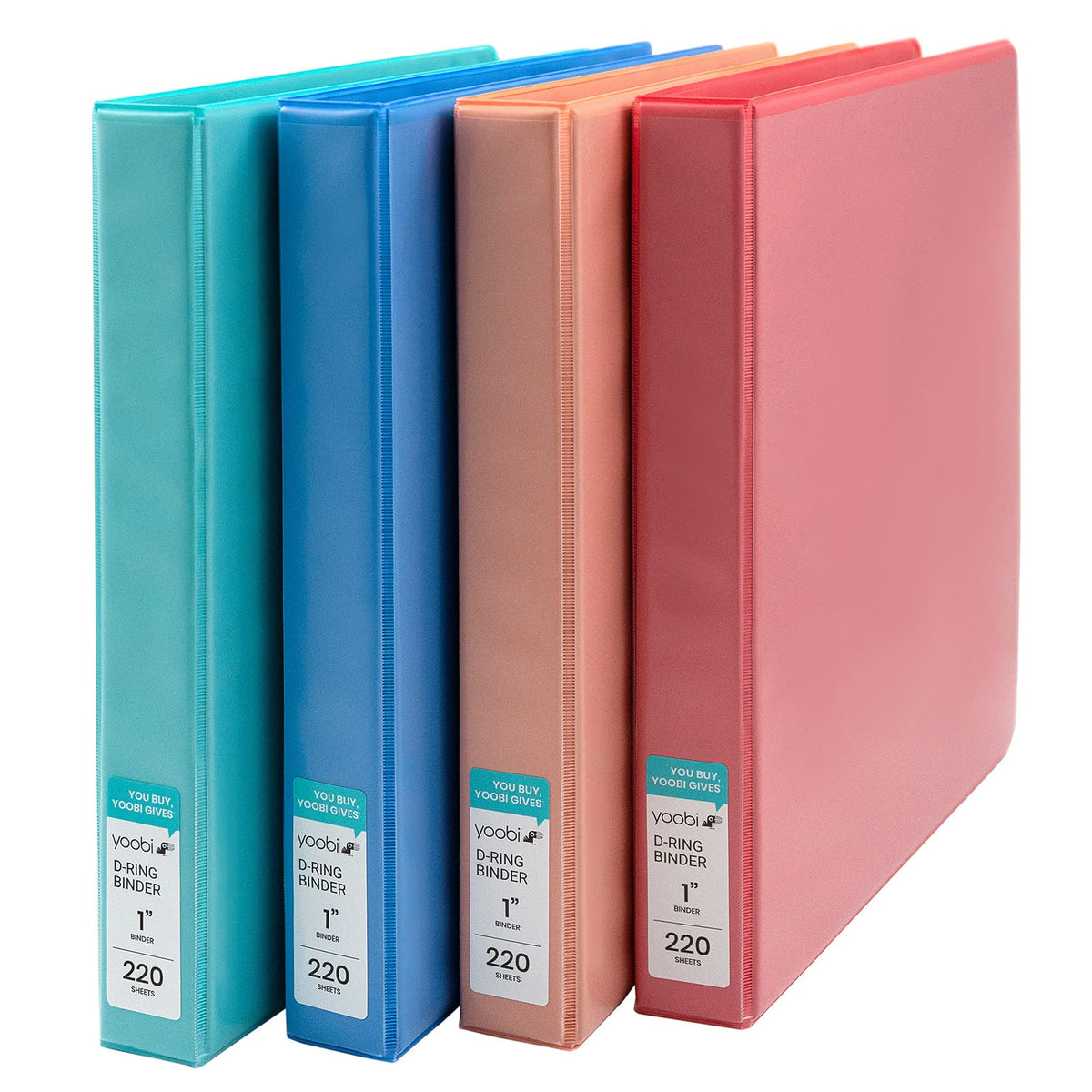 Yoobi 1 Inch Binder Set - 3-Ring Binders With 2 Pockets - Perfect For School Or Office - Holds Up To 220 Sheets - 4 Pack - Solid