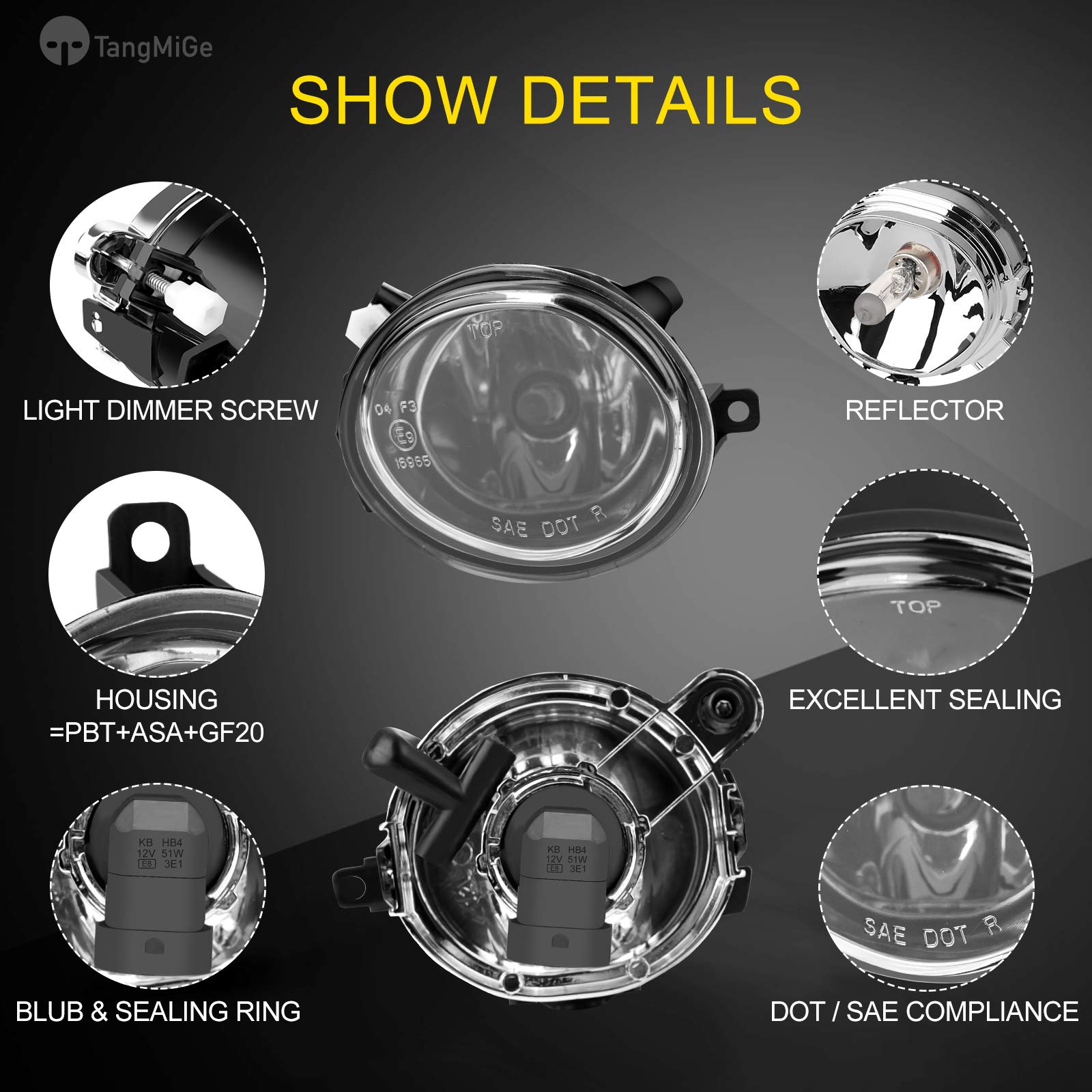 Tangmige Fog Lights Lamps For 2000-2006 Bmw (E46 M3 E39 M5) / 3 Series (320I 323I 325I 325Xi 330I 330Xi Sedan W/Sport Package, 325I 325Xi Wagon W/Sport Package) Premium Assembly, 1 Pair, Clear Lens