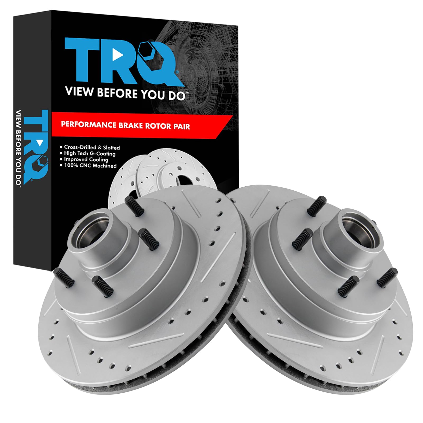 Trq Front Performance Drilled Slotted & Coated Disc Brake Rotor Pair Compatible With Gm