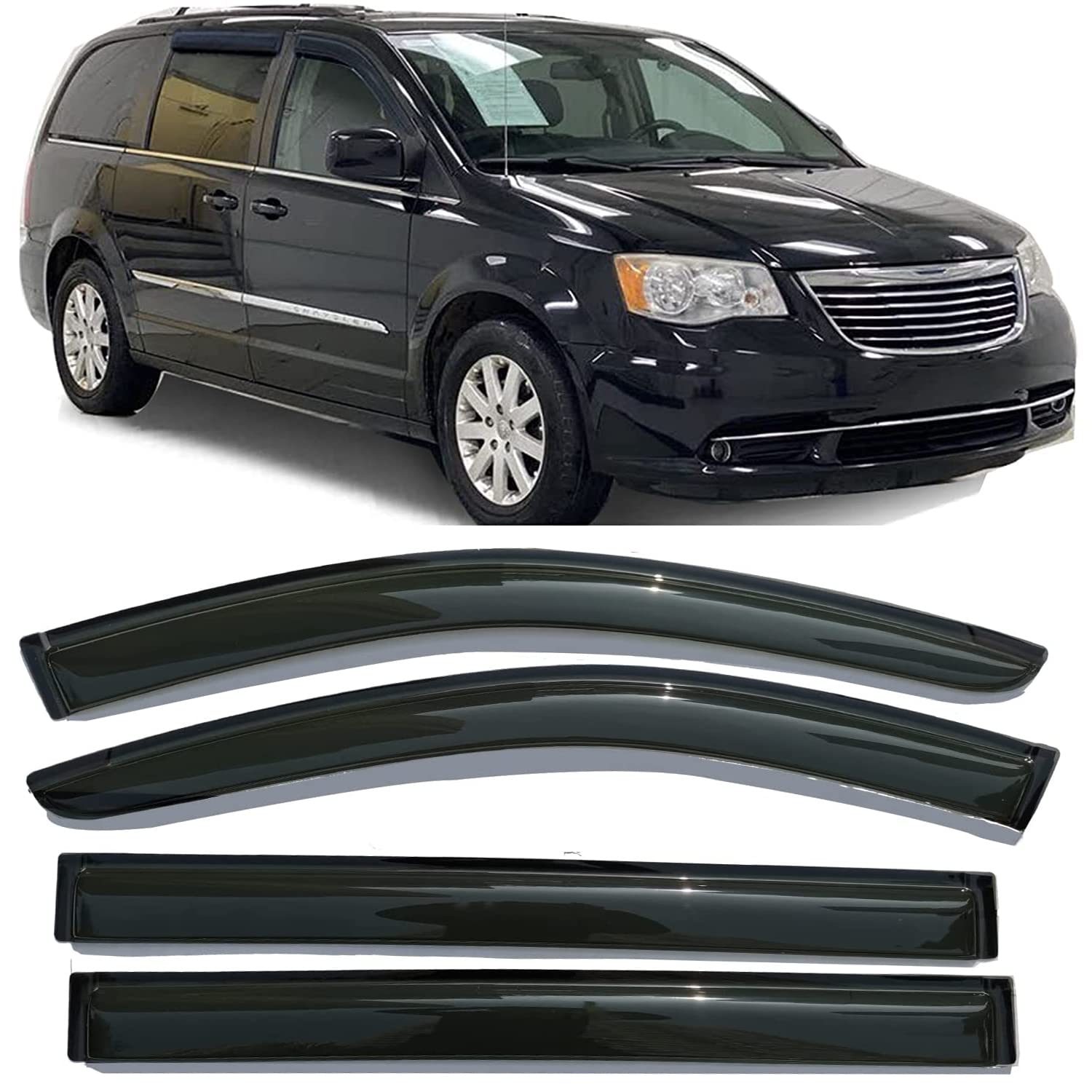 Side Car Window Visor Rain Guards Vent Deflector for 2008-2018 Chrysler Town and Country & Dodge Grand Caravan, Sun Shade Wind D