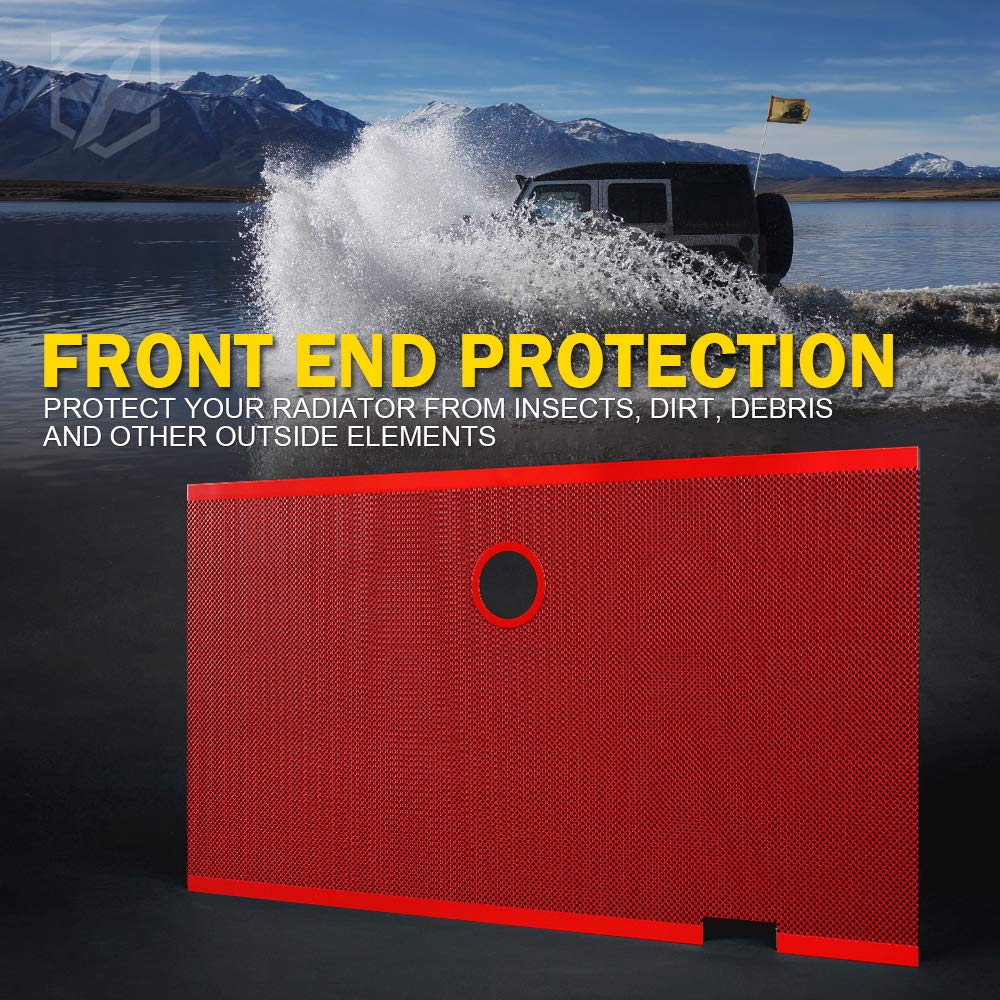 Xprite Red Aluminum Alloy Mesh Grill Insert With Hood Lock Hole Compatible With 2007-2018 Jeep Wrangler Jk Jku Stock Grille