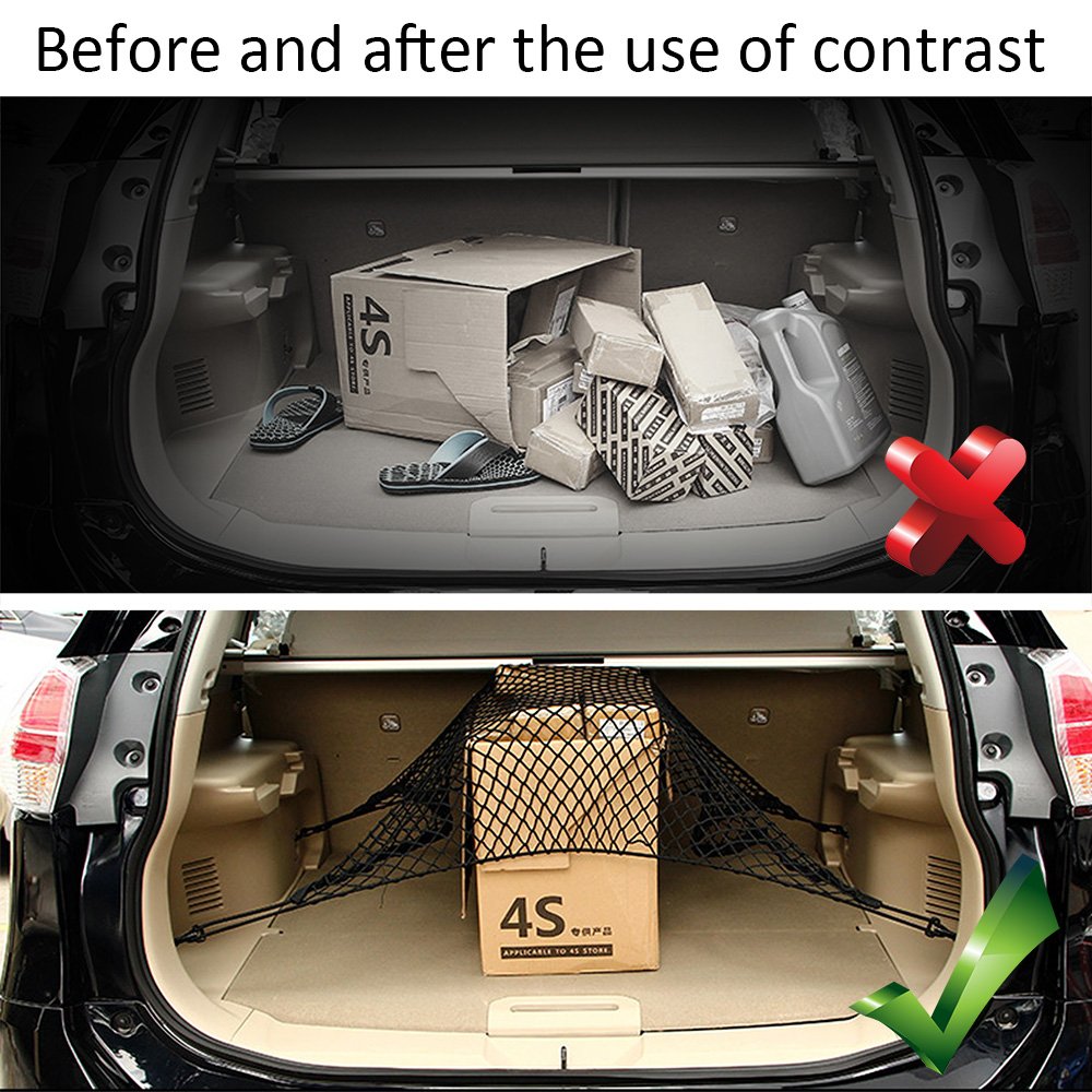 Mictuning Upgraded 41 X 30 Inch Cargo Net Auto Trunk Rear Cargo Organizer Elastic Mesh Net Holder - Universal Fit For Suv Truck
