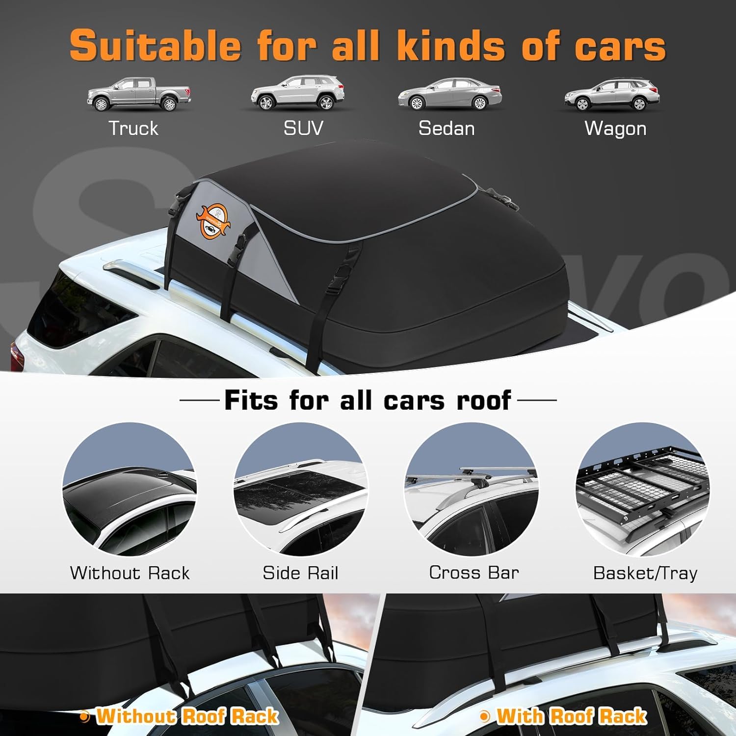 Sailnovo Car Rooftop Cargo Carrier Bag Waterproof 20 Cubic Feet For Top Of Vehicle With/Without Roof Rack Car Top Carrier With 6