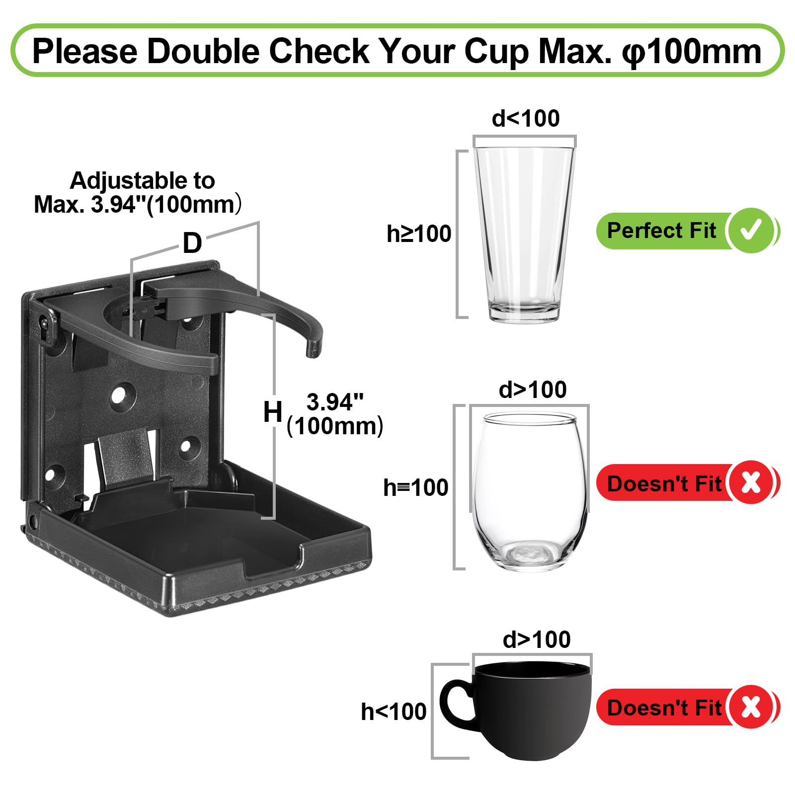Spurtar 2Pcs Adjustable Folding Drink Holder Fit Most Size Mugs Bottle Wall Cup Holder Car Water Bottle Holder For Trucks, Rvs,