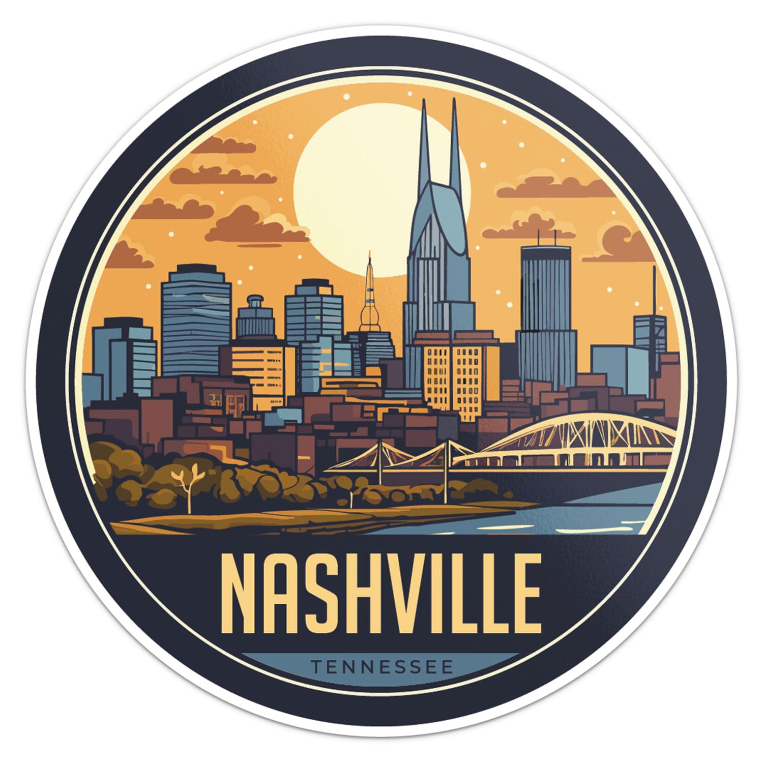 Nashville City Sticker - Waterproof Vinyl Decal for Car Bumper, Laptop, Water Bottle, Wall, and Window, Size - 3'' Longer Side