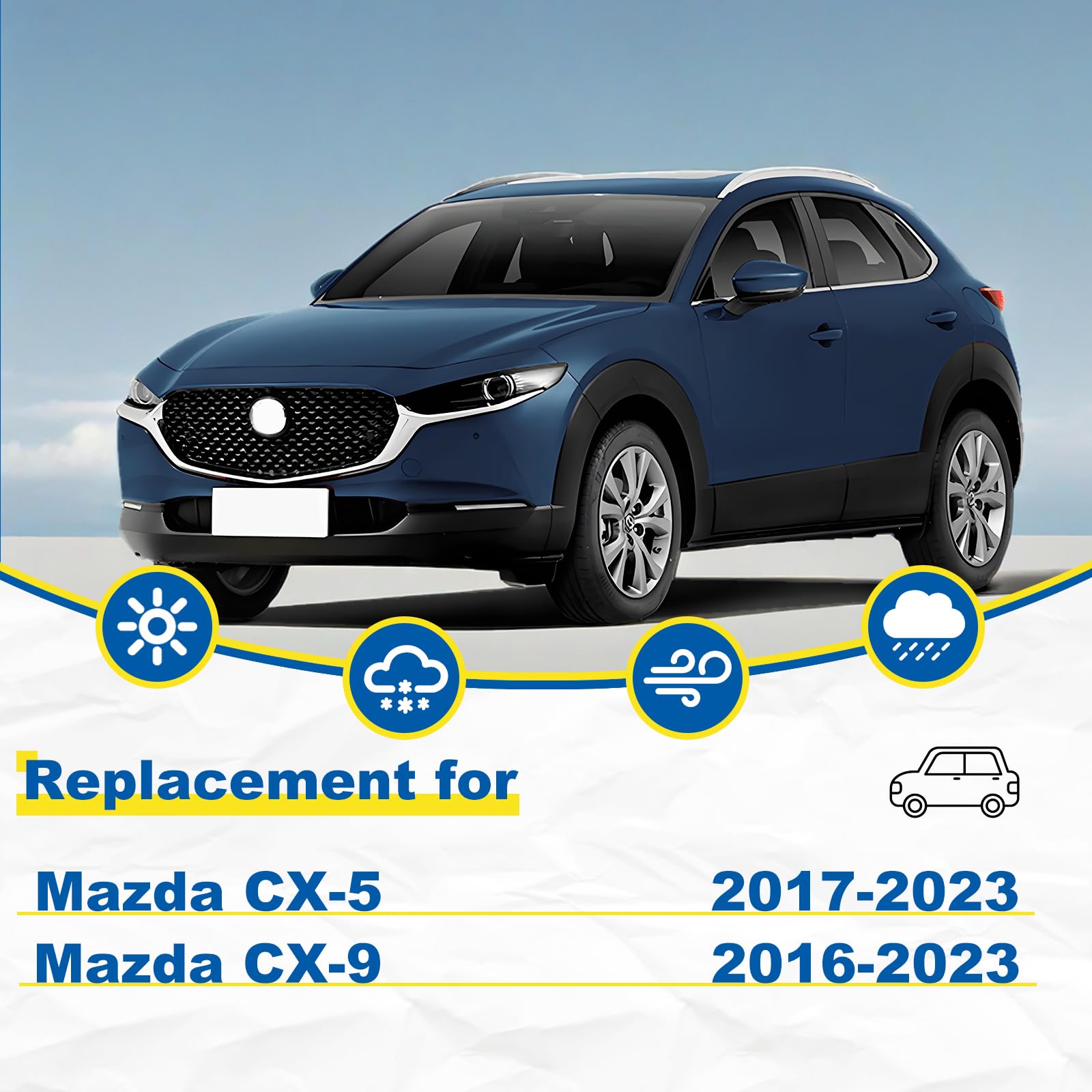 Hrsno 24''+18'' Windshield Wipers With 14'' Rear Wiper Blade Sets Automotive Replacement For Mazda Cx-5 2017-2023,Easy For Insta