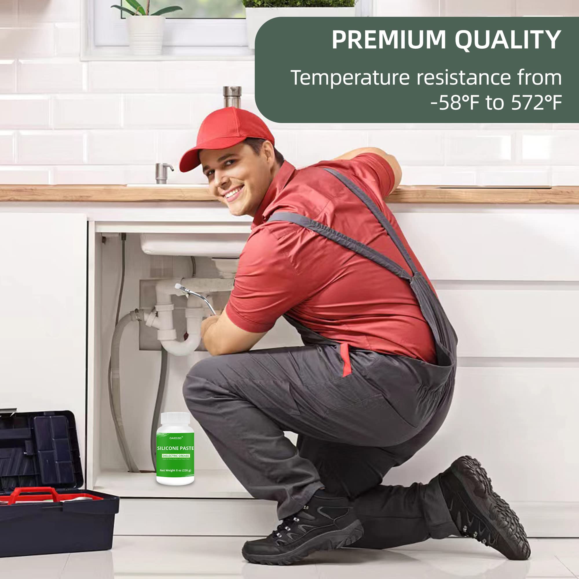 8Oz Silicone Paste, 100% Dielectric Grease With A Curve Brush, A Straight Brush And A Towel, Universal Excellent Lubricant Silicone Grease For Marine, Auto, O Rings, Electrical Connectors - By Oaiegsd