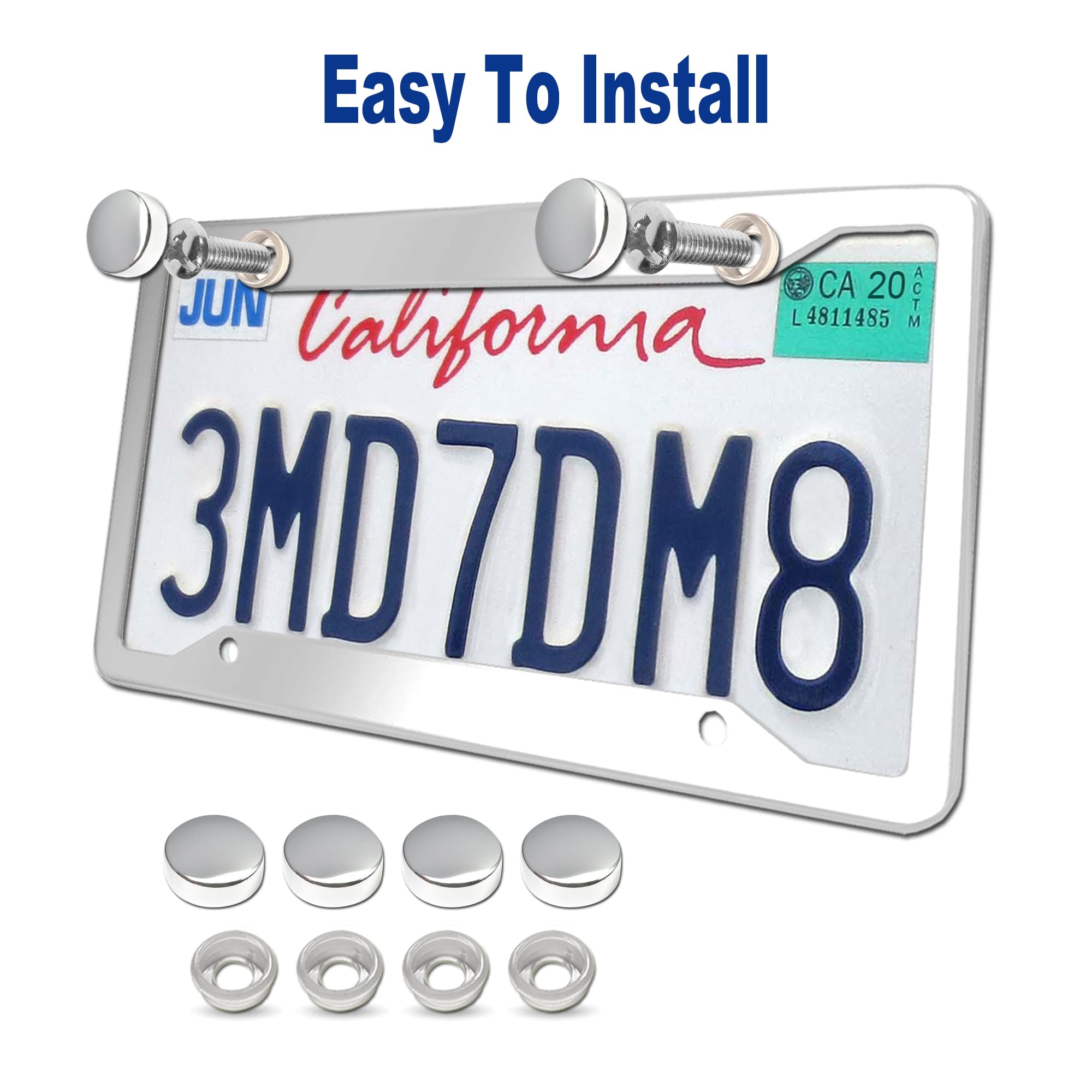 Bggtmo Stainless Steel License Plate Frames- 2 Pack Heavy Duty Polished Mirror Car Tag Cover With Chrome Screws Caps, 4 Holes Fr